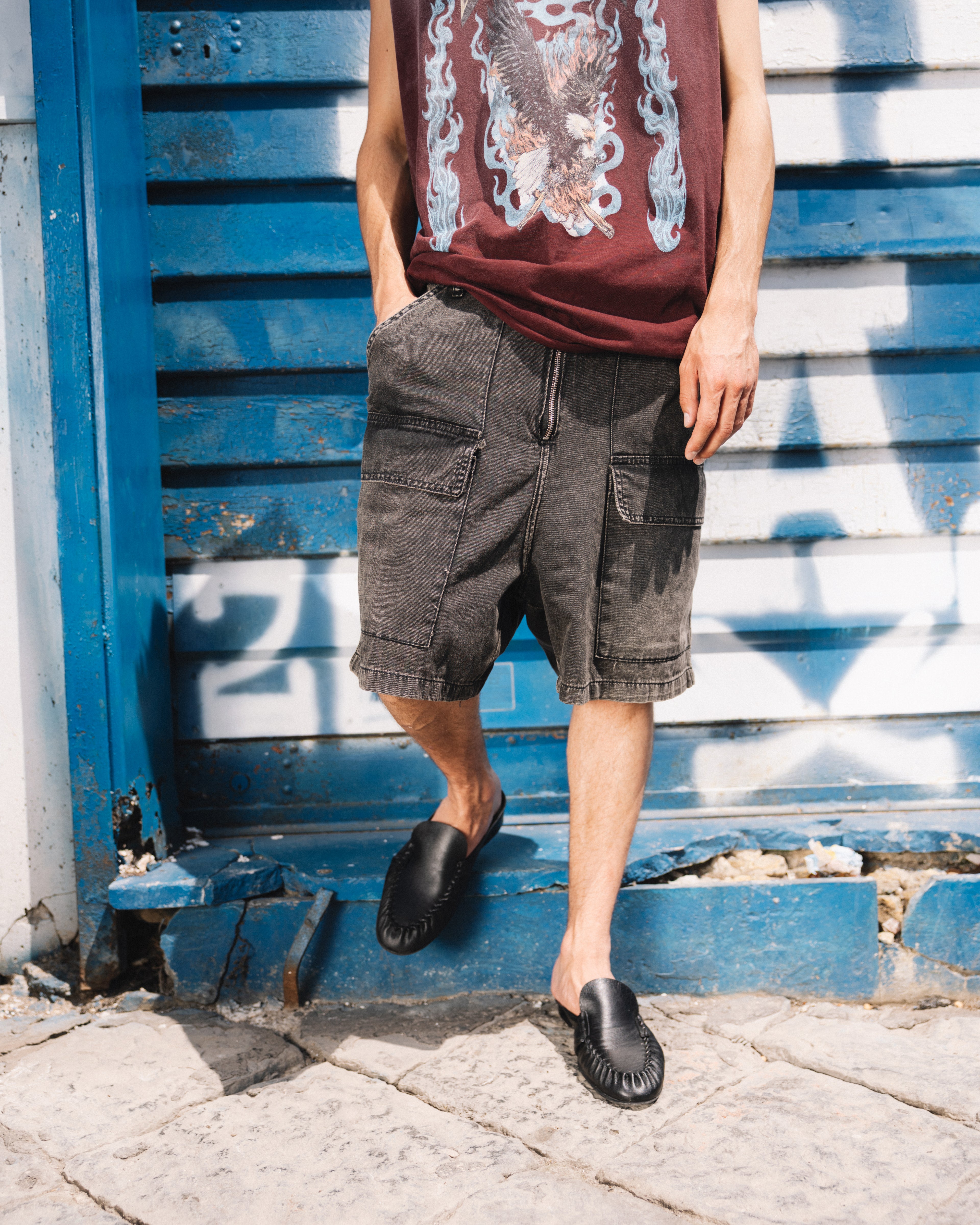 Cargo Shorts Oversize Zip Grey