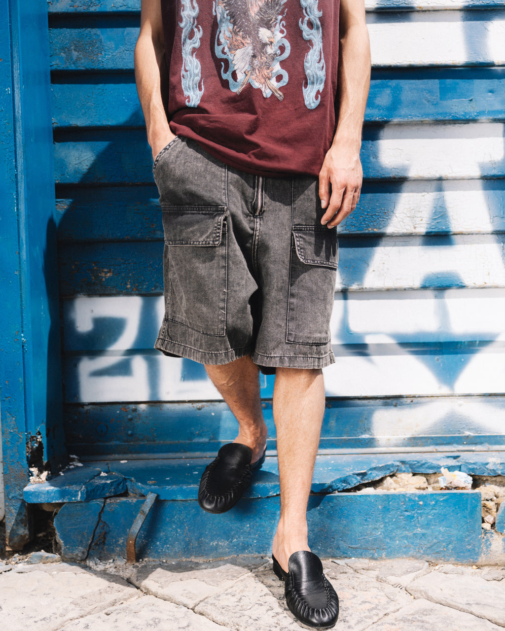 Cargo Shorts Oversize Zip Grey