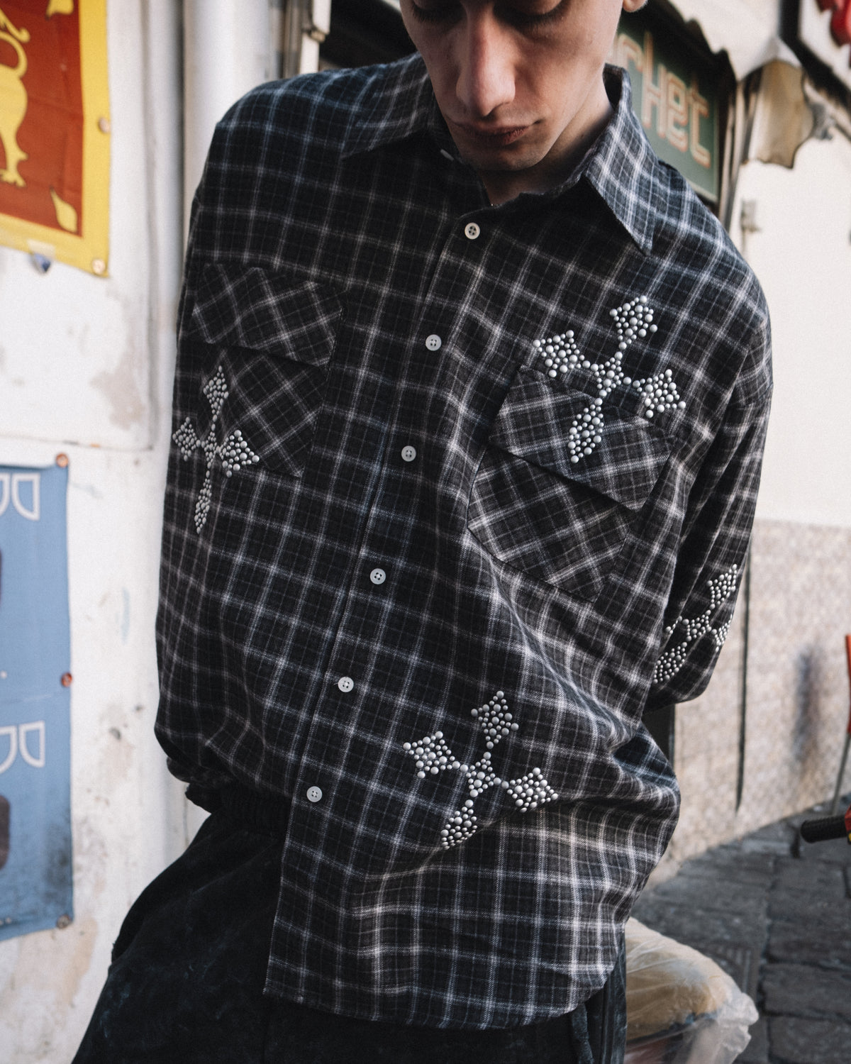 Camicia Fantasia Quadri e borchie Black