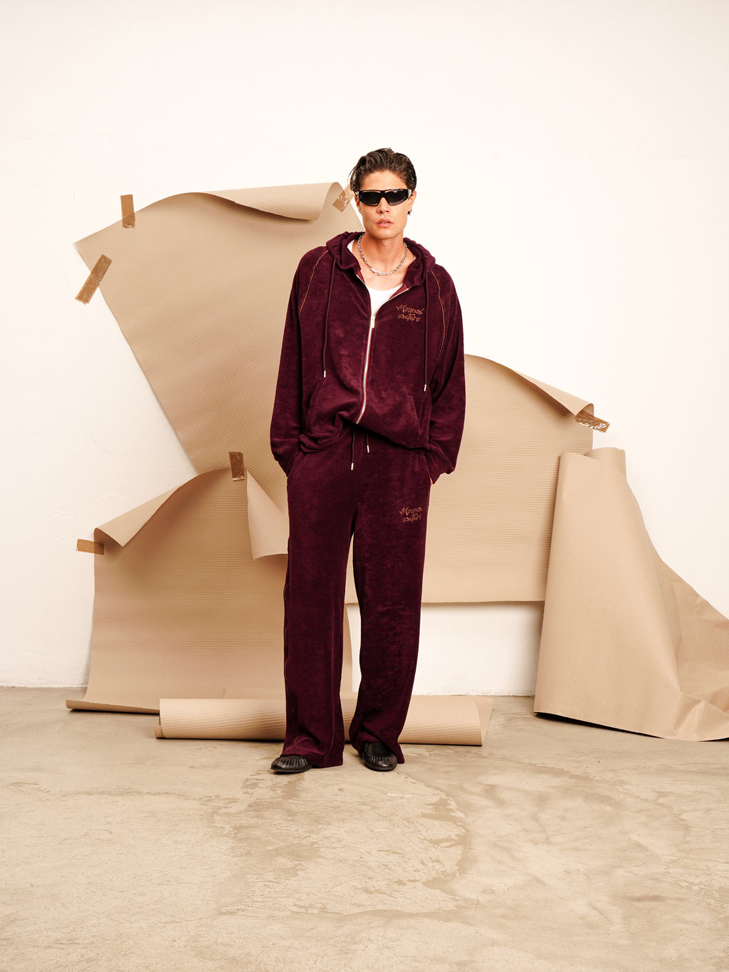 Tuta Velour con ricami Bordeaux
