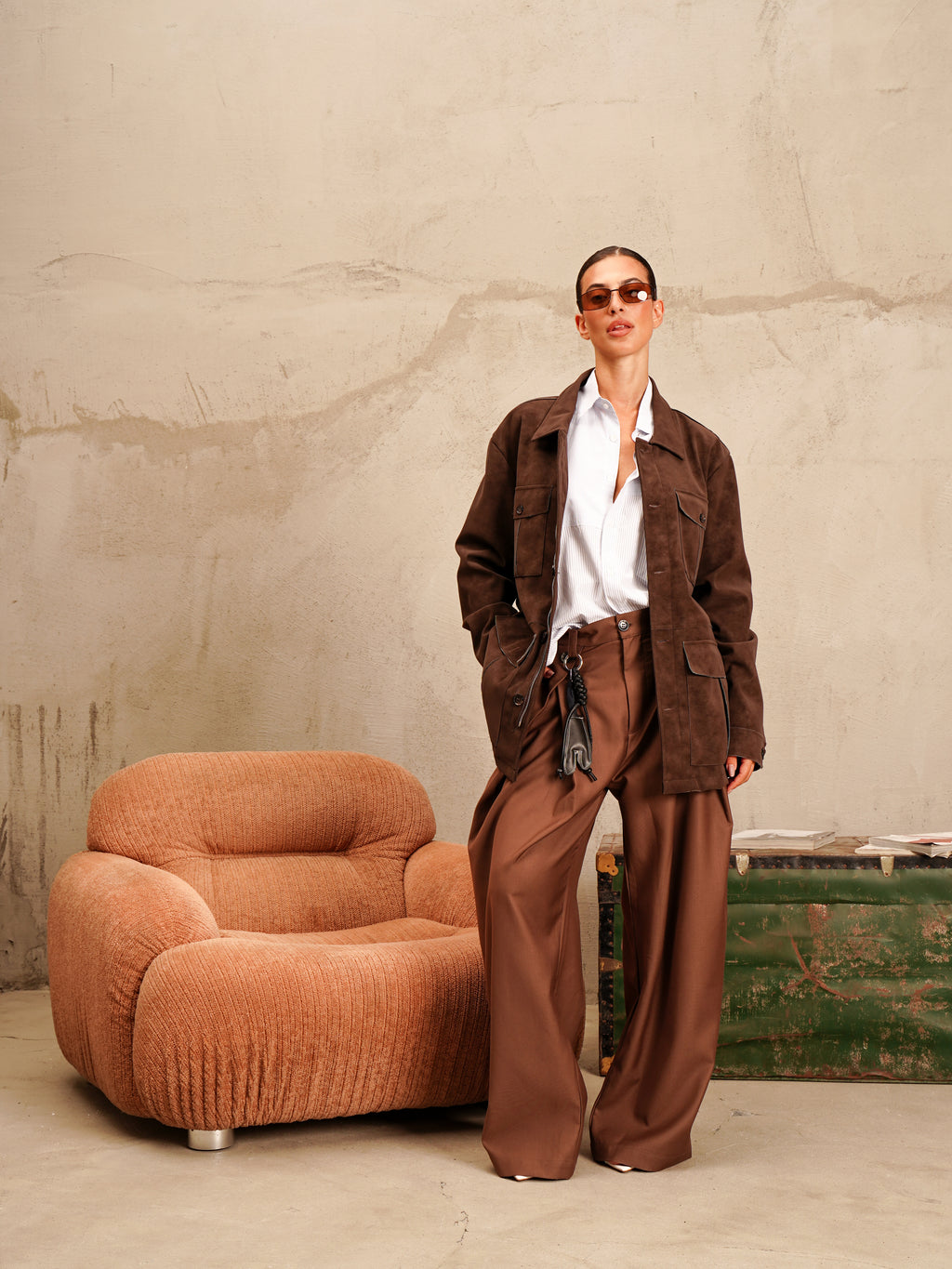 Giacca in suede con tasconi Brown