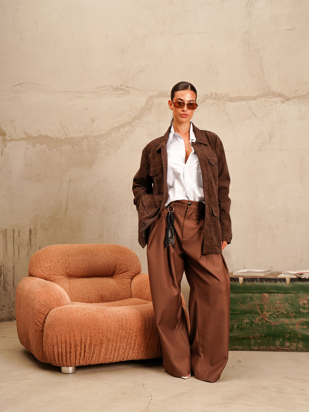 Giacca in suede con tasconi Brown