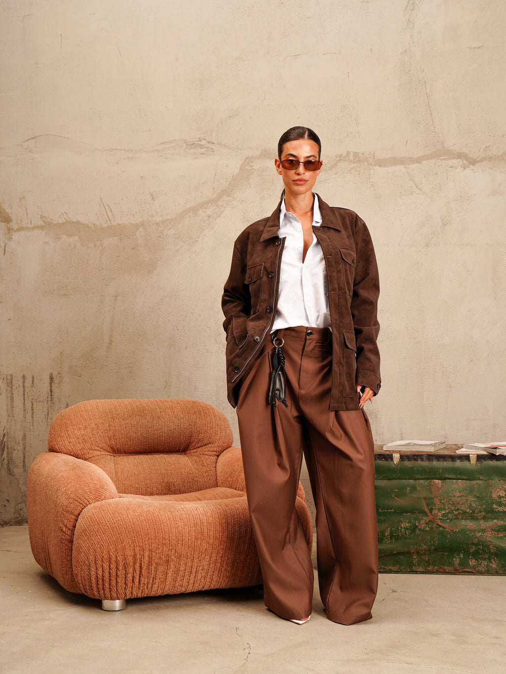 Giacca in suede con tasconi Brown
