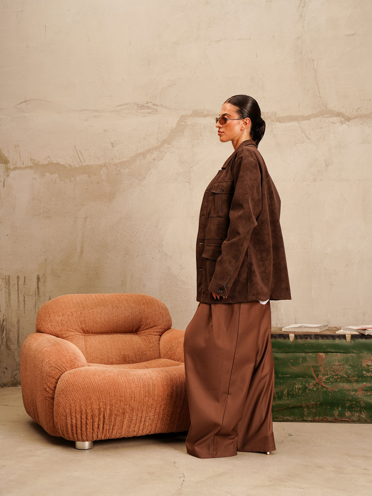 Giacca in suede con tasconi Brown