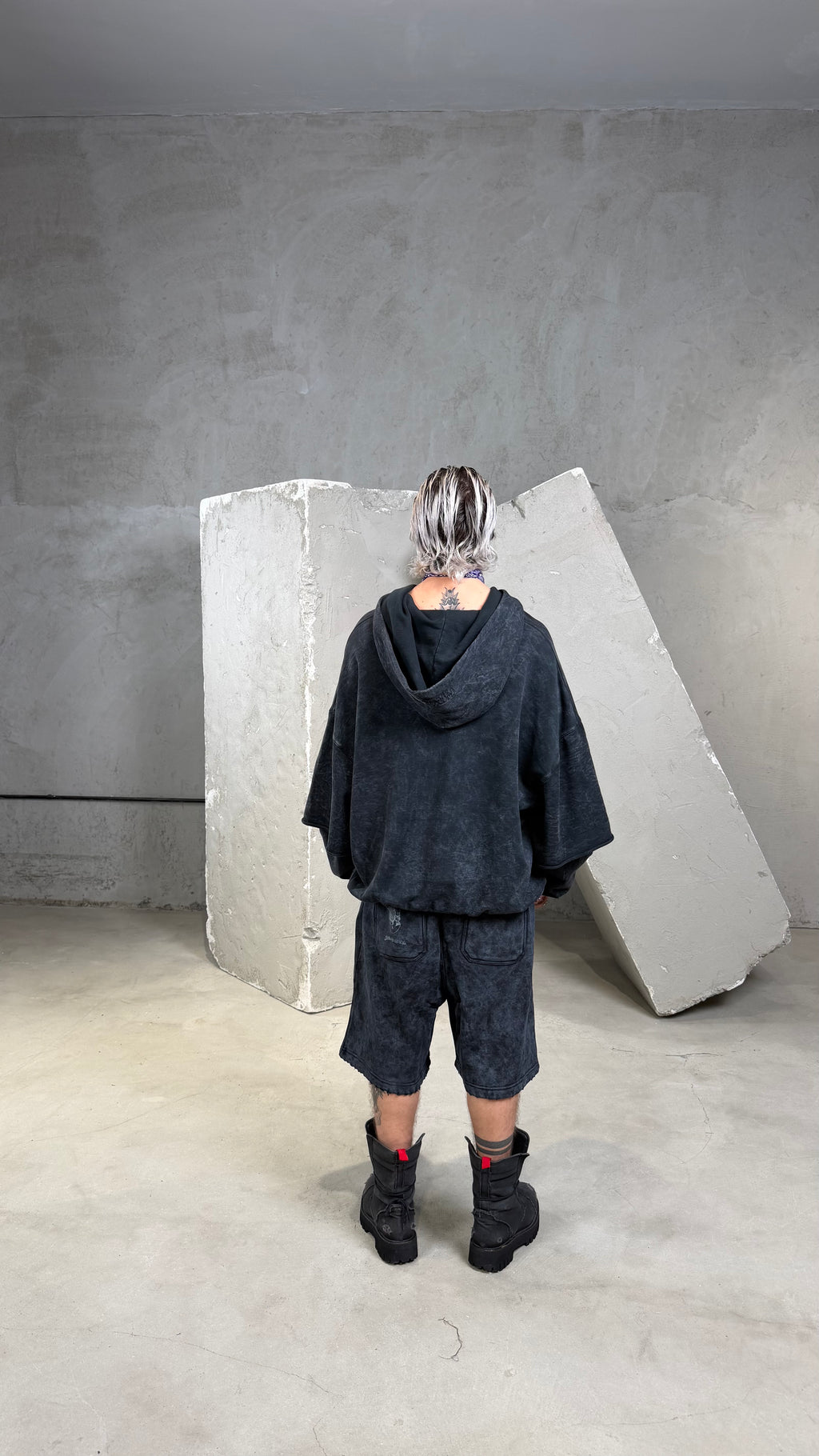 Double Sleeved Washed Hoodie Flame print