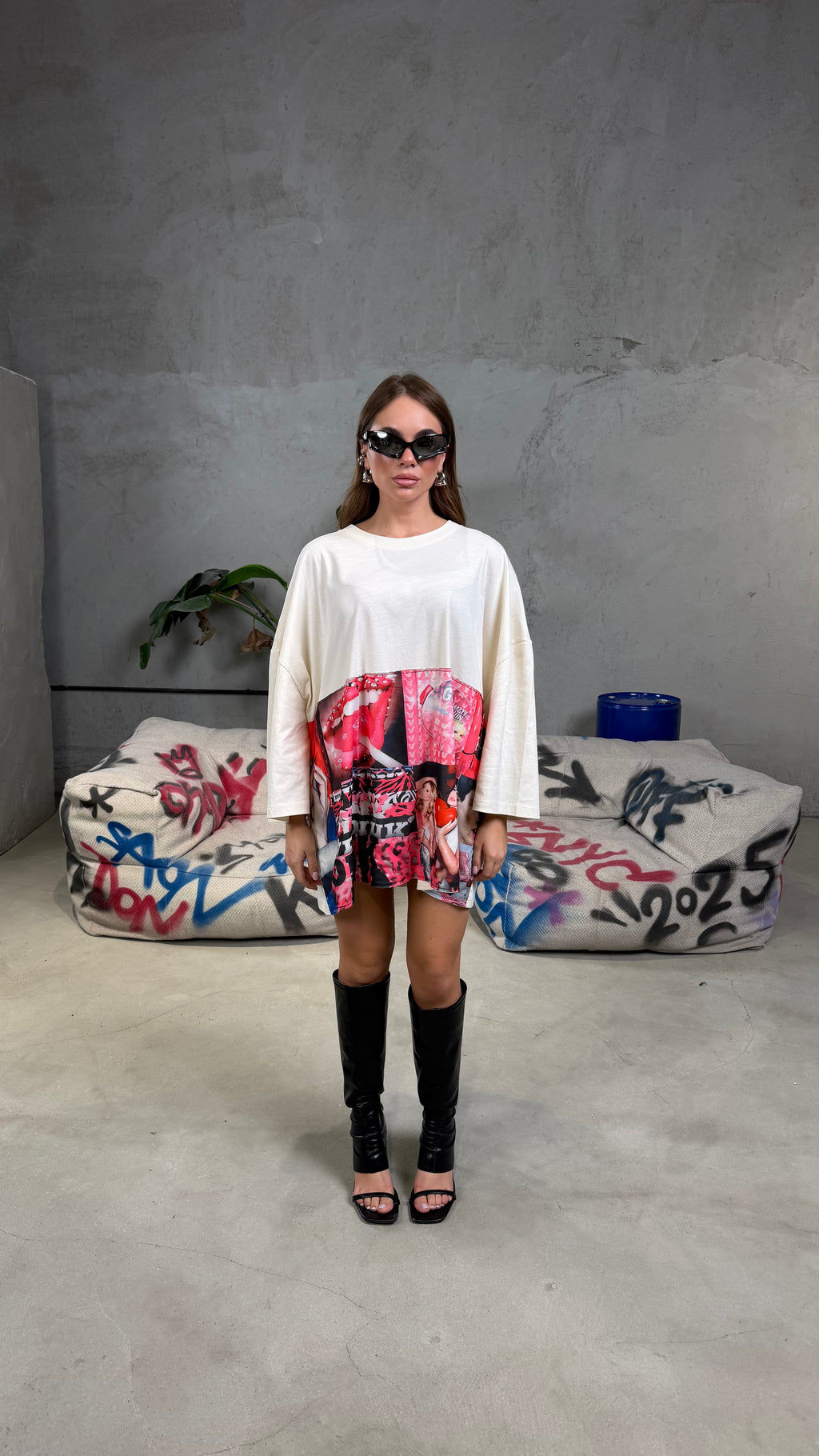 T-shirt stampa Pink fronte/retro White