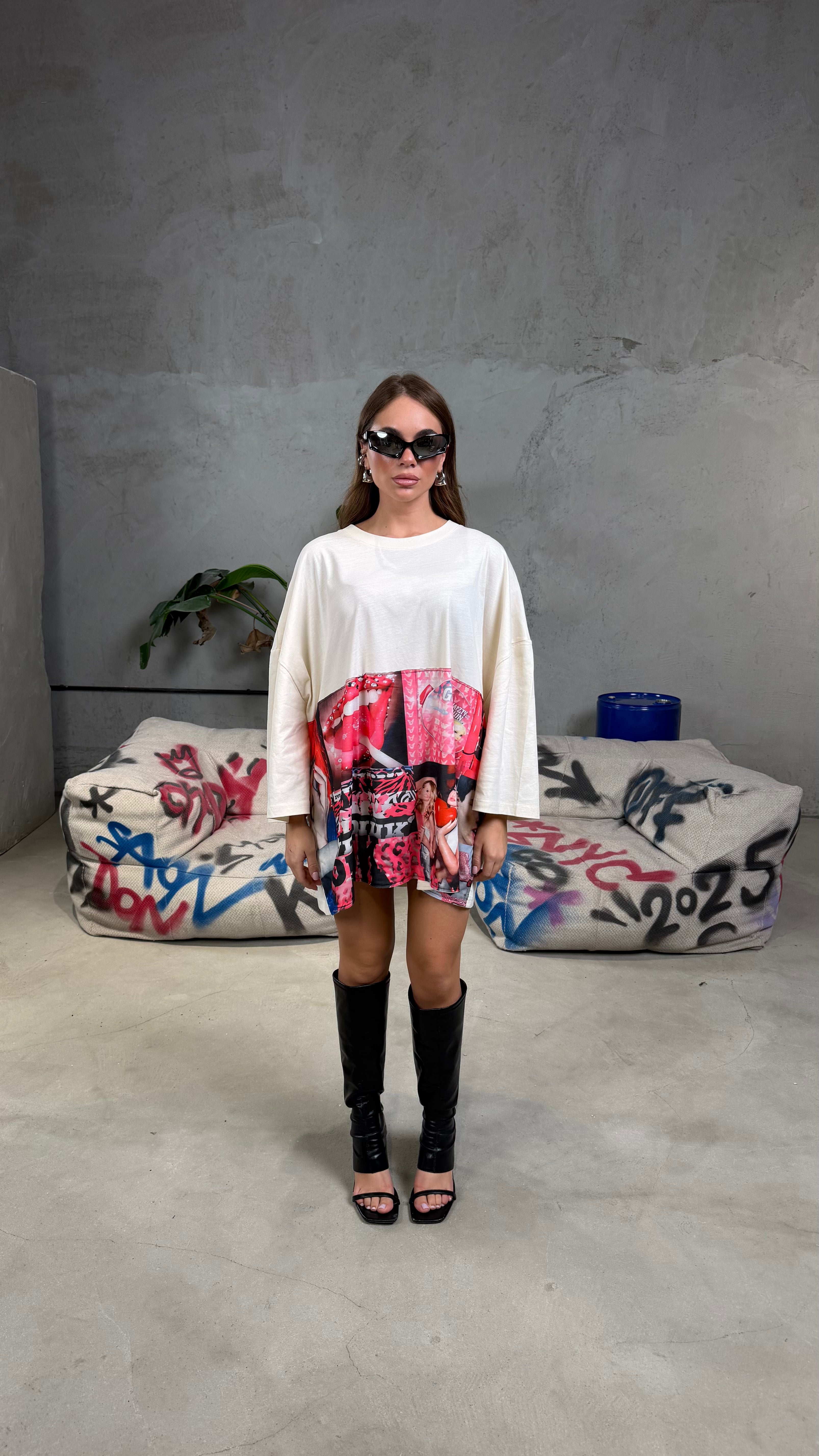 T-shirt stampa Pink fronte/retro White