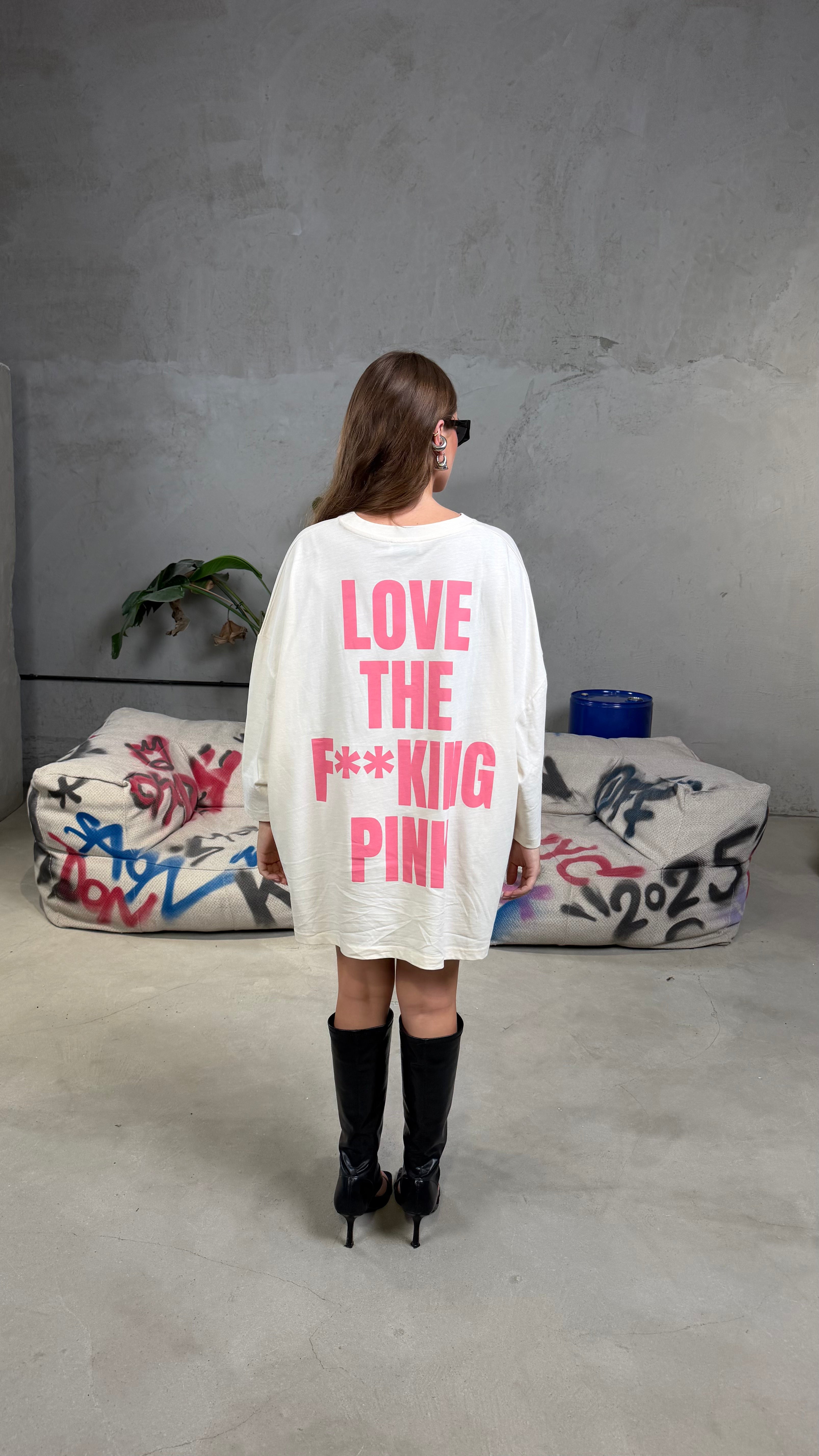 T-shirt stampa Pink fronte/retro White