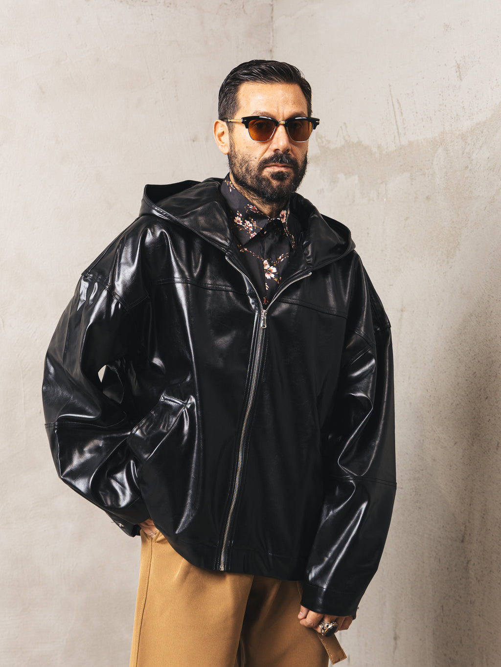 Giacca in ecopelle con cappuccio Black
