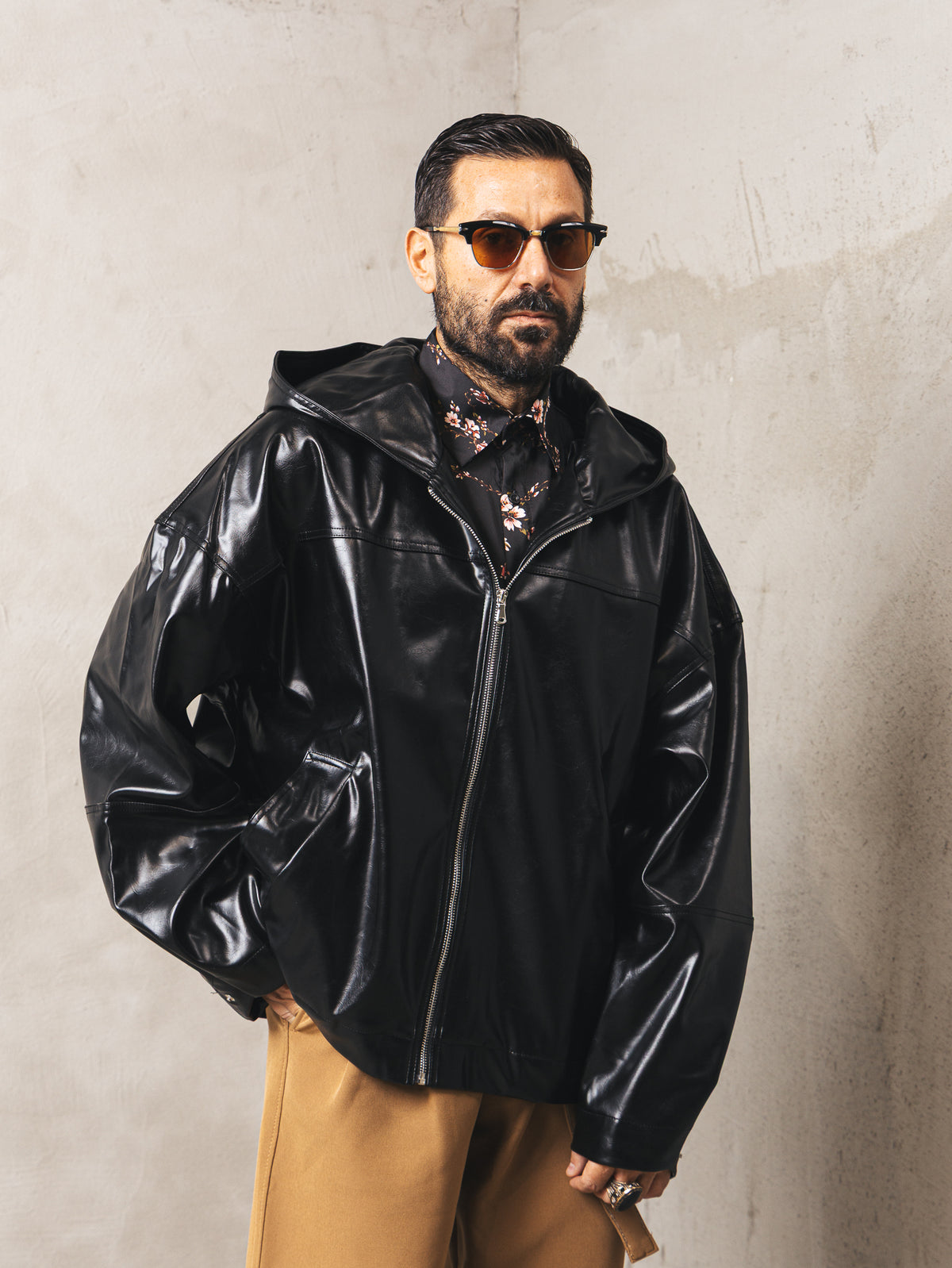 Giacca in ecopelle con cappuccio Black