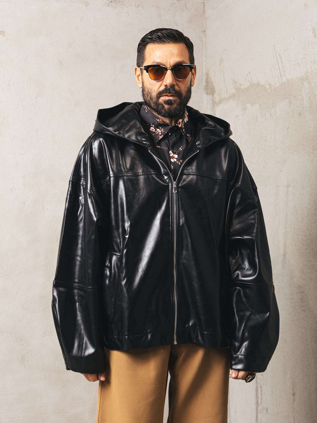 Giacca in ecopelle con cappuccio Black