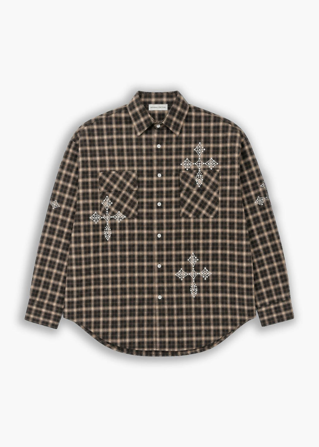 Camicia Fantasia Quadri e borchie Brown