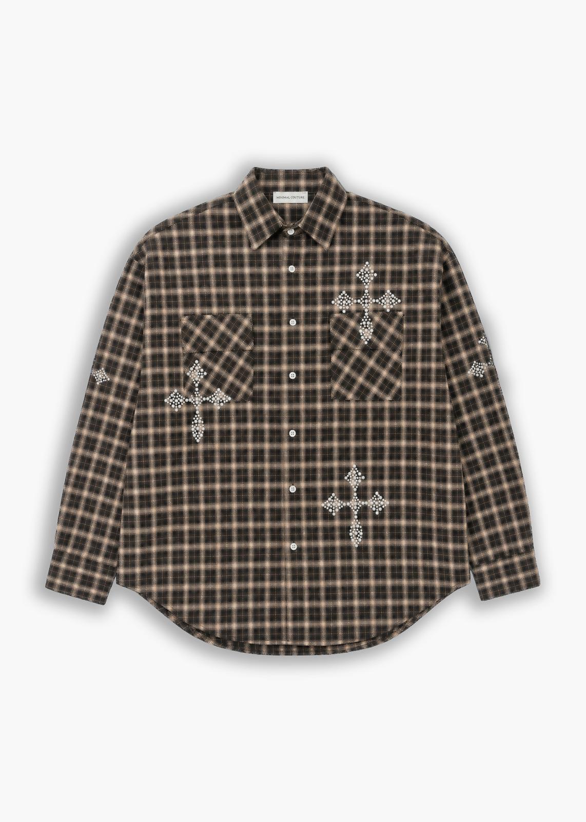 Camicia Fantasia Quadri e borchie Brown