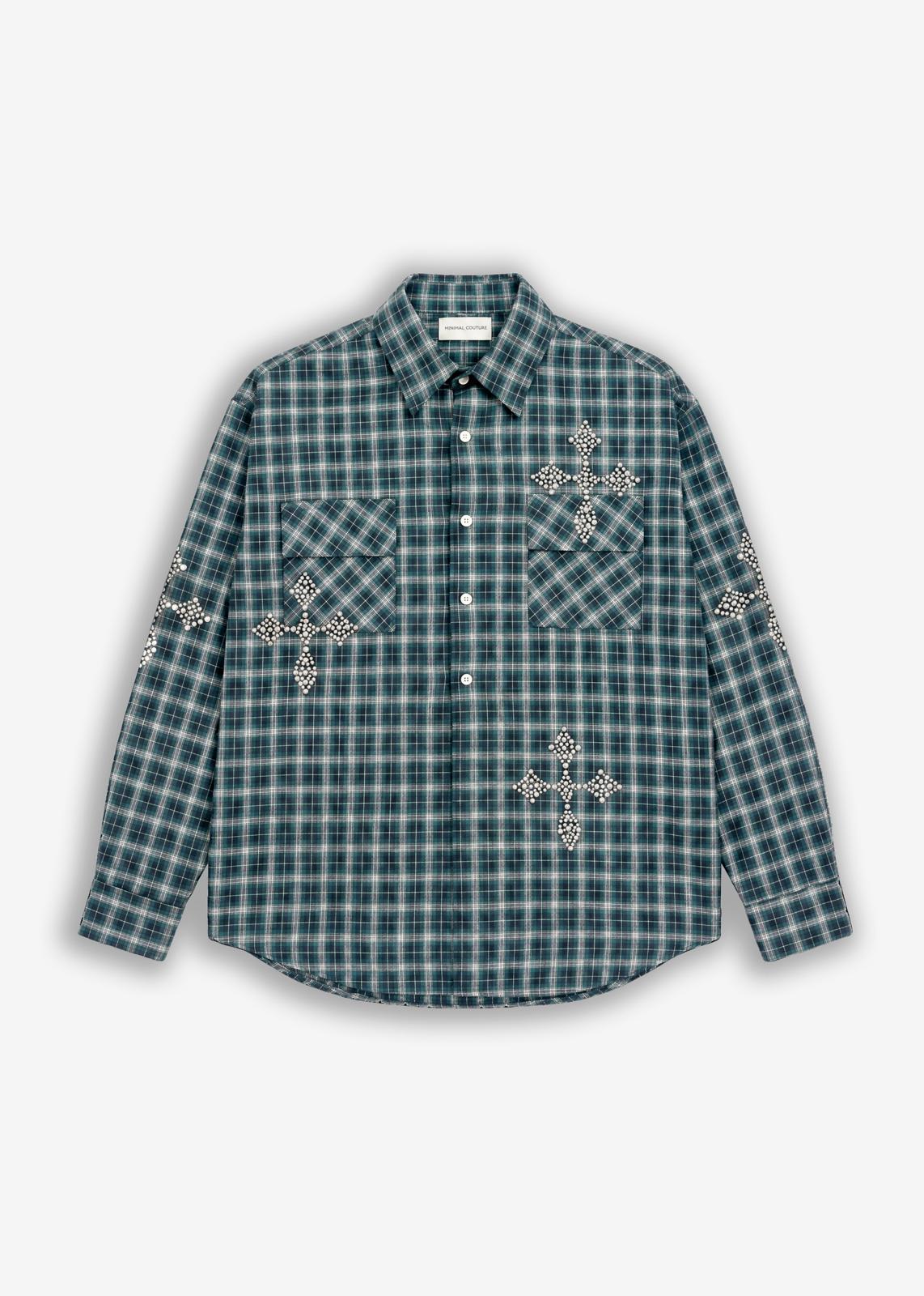 Camicia Fantasia Quadri e borchie Green