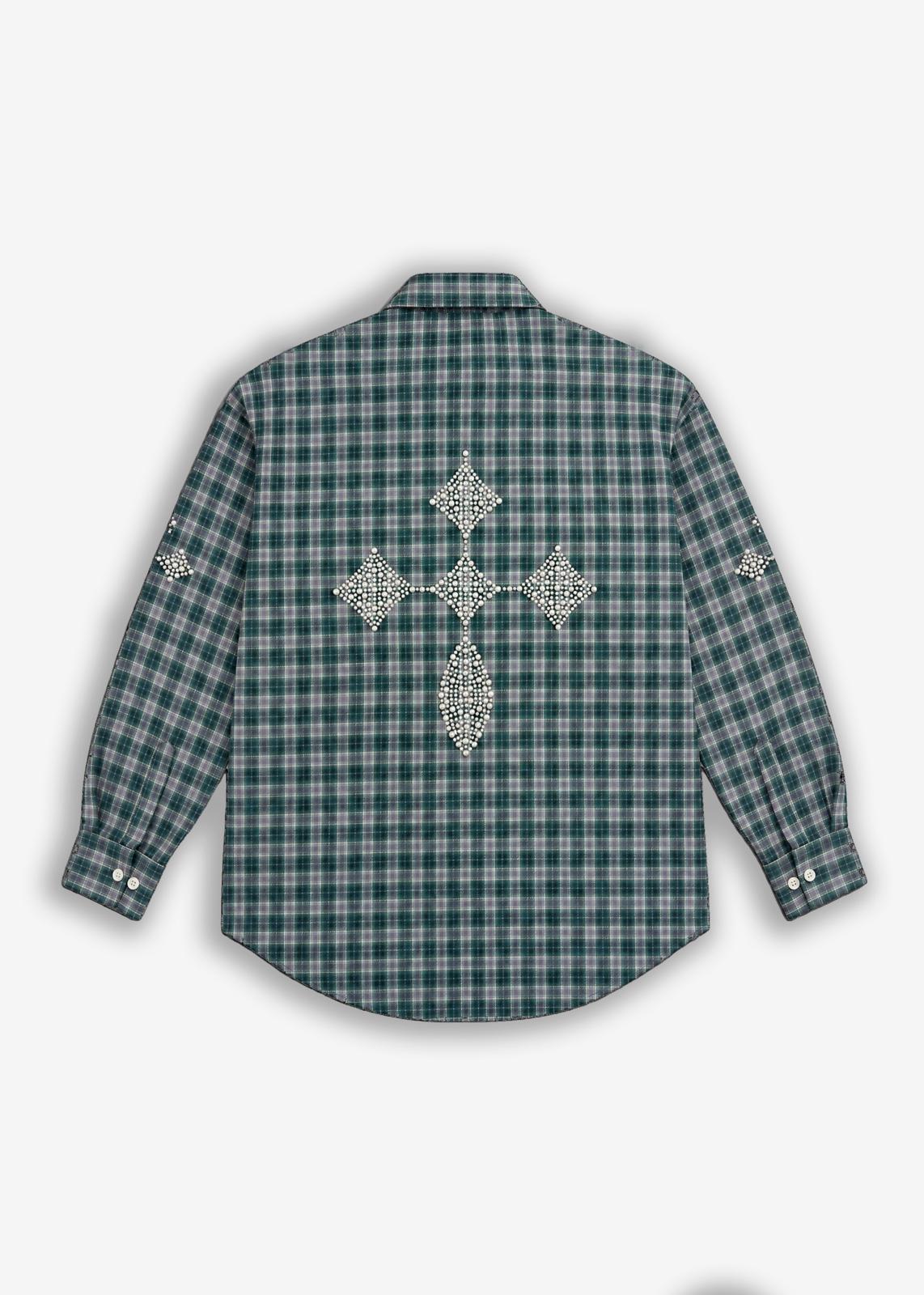Camicia Fantasia Quadri e borchie Green
