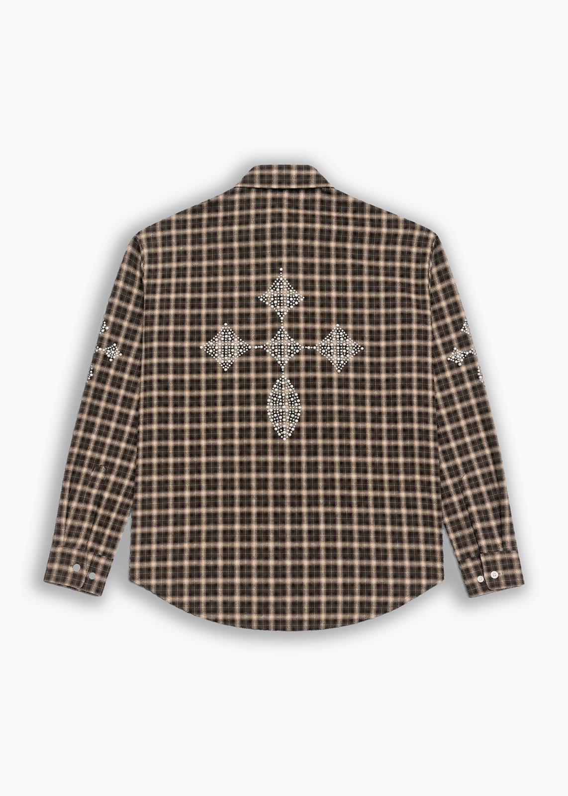 Camicia Fantasia Quadri e borchie Brown