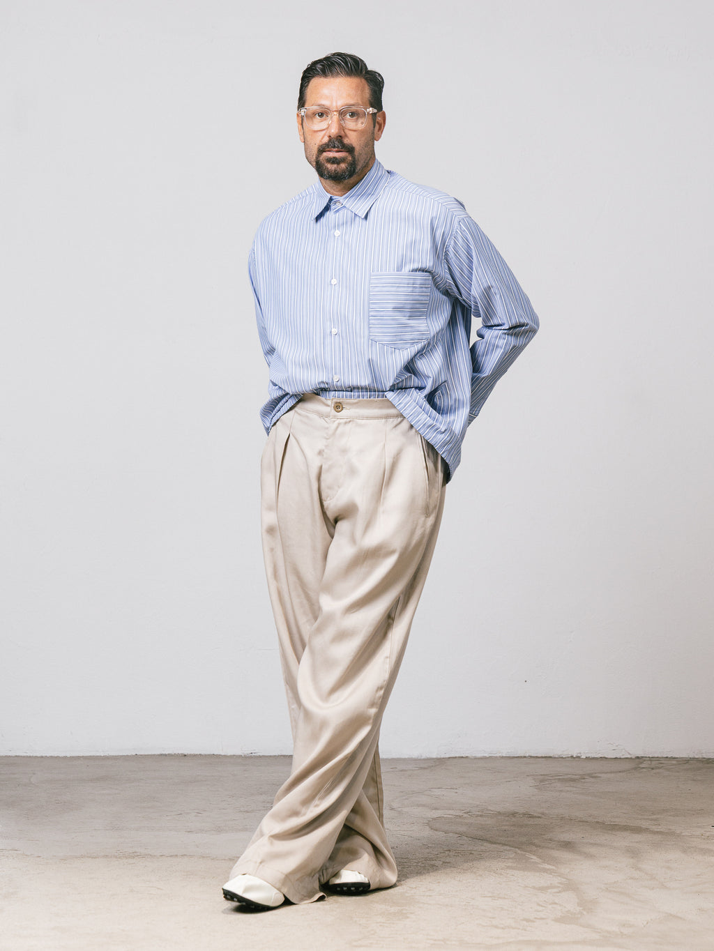 Camicia rigata con laccio regolabile Light Blue