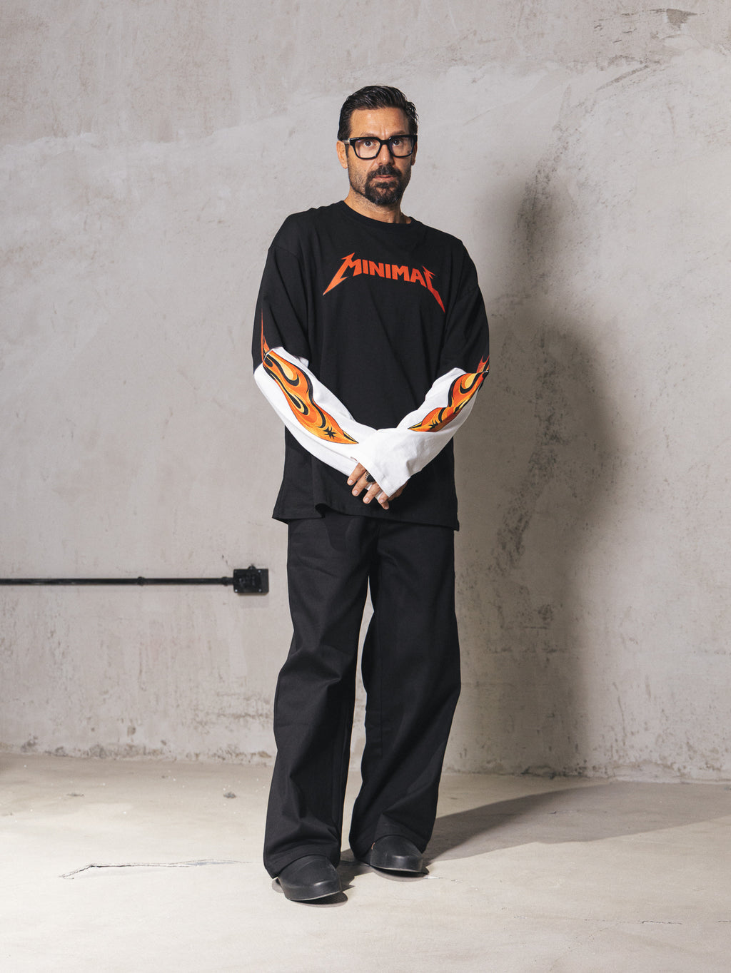 Longsleeve bicolor Minimal flame Black/White