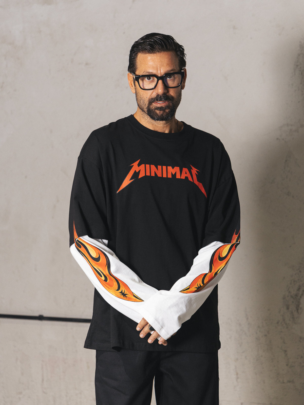 Longsleeve bicolor Minimal flame Black/White