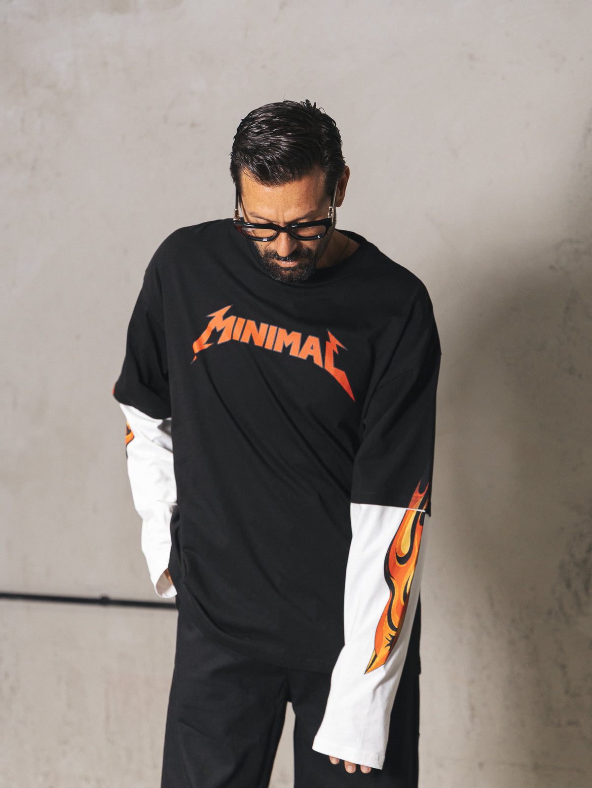 Longsleeve bicolor Minimal flame Black/White