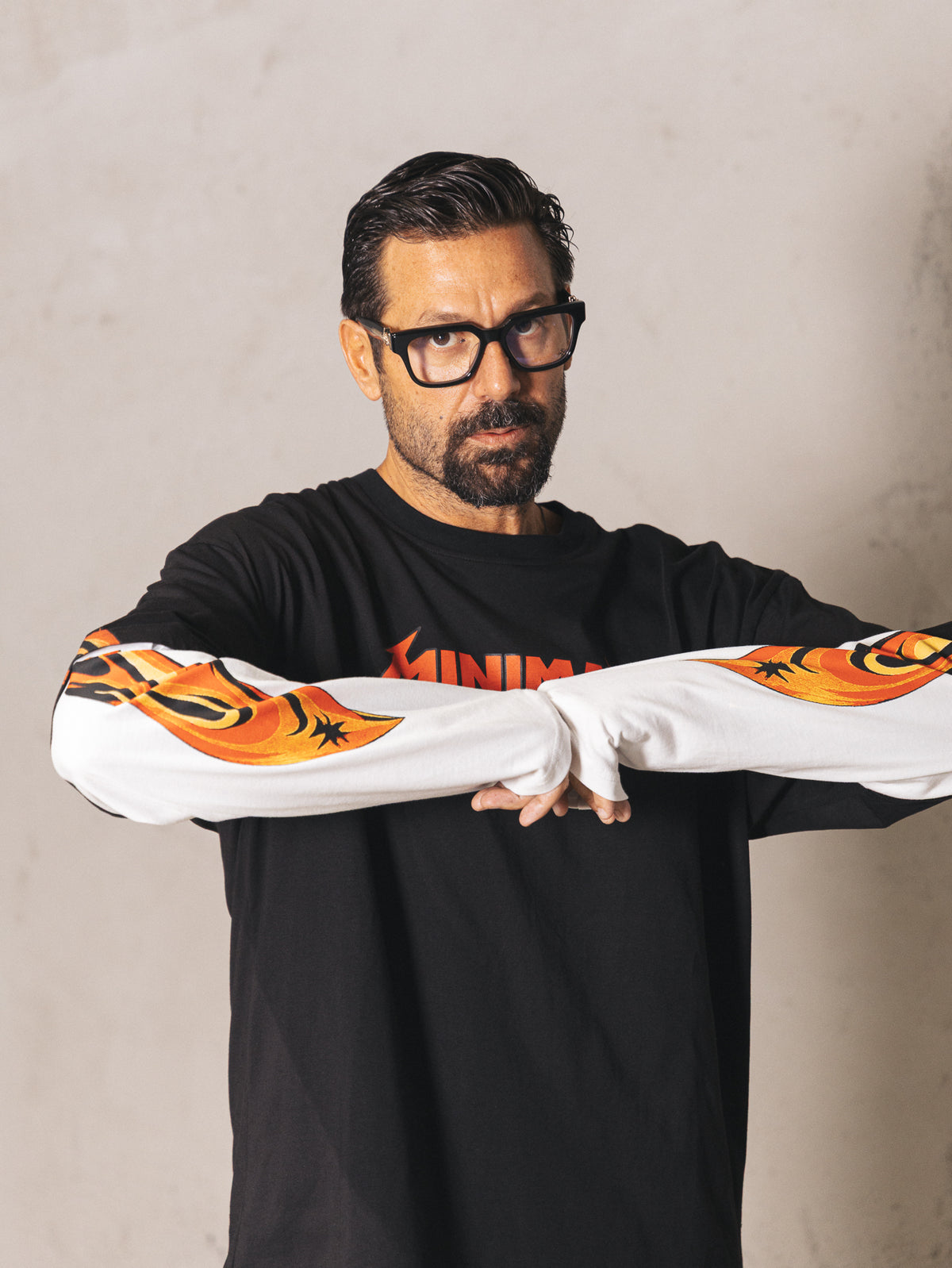 Longsleeve bicolor Minimal flame Black/White
