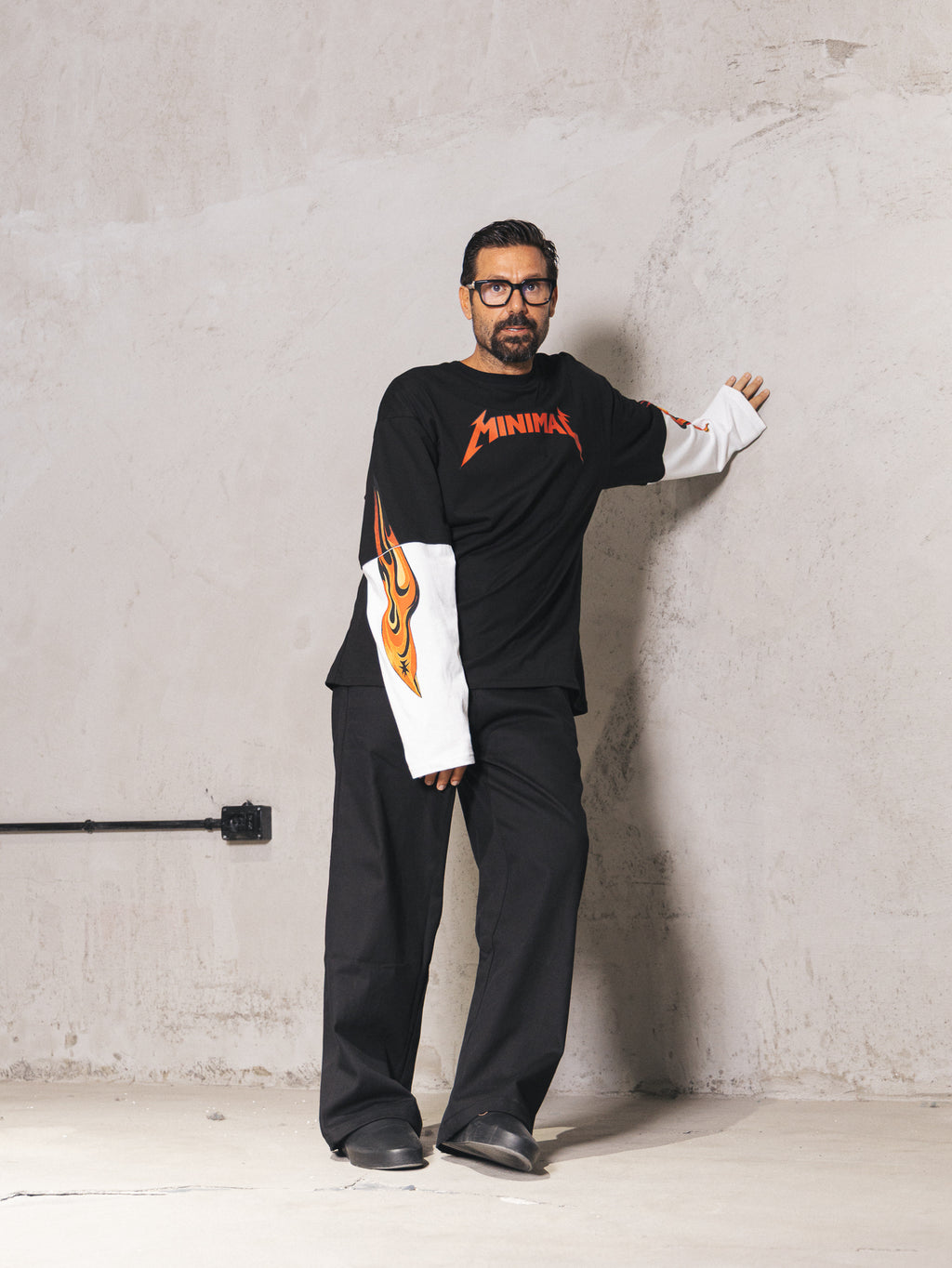 Longsleeve bicolor Minimal flame Black/White