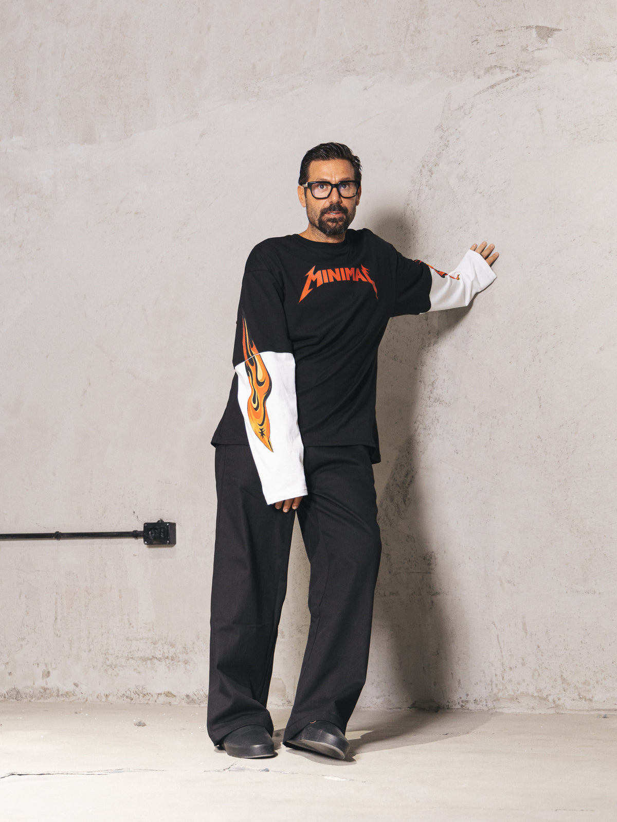 Longsleeve bicolor Minimal flame Black/White
