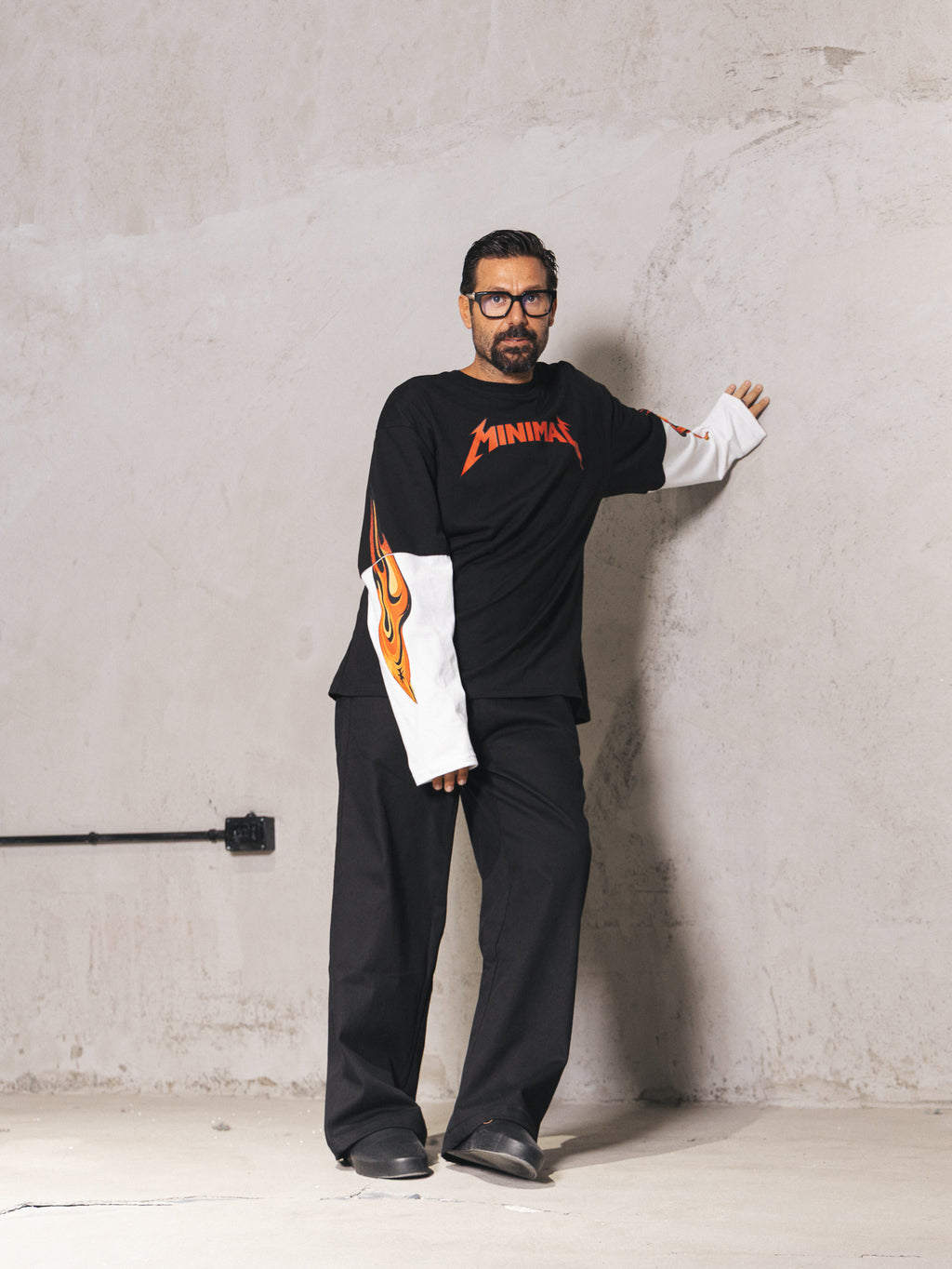 Longsleeve bicolor Minimal flame Black/White