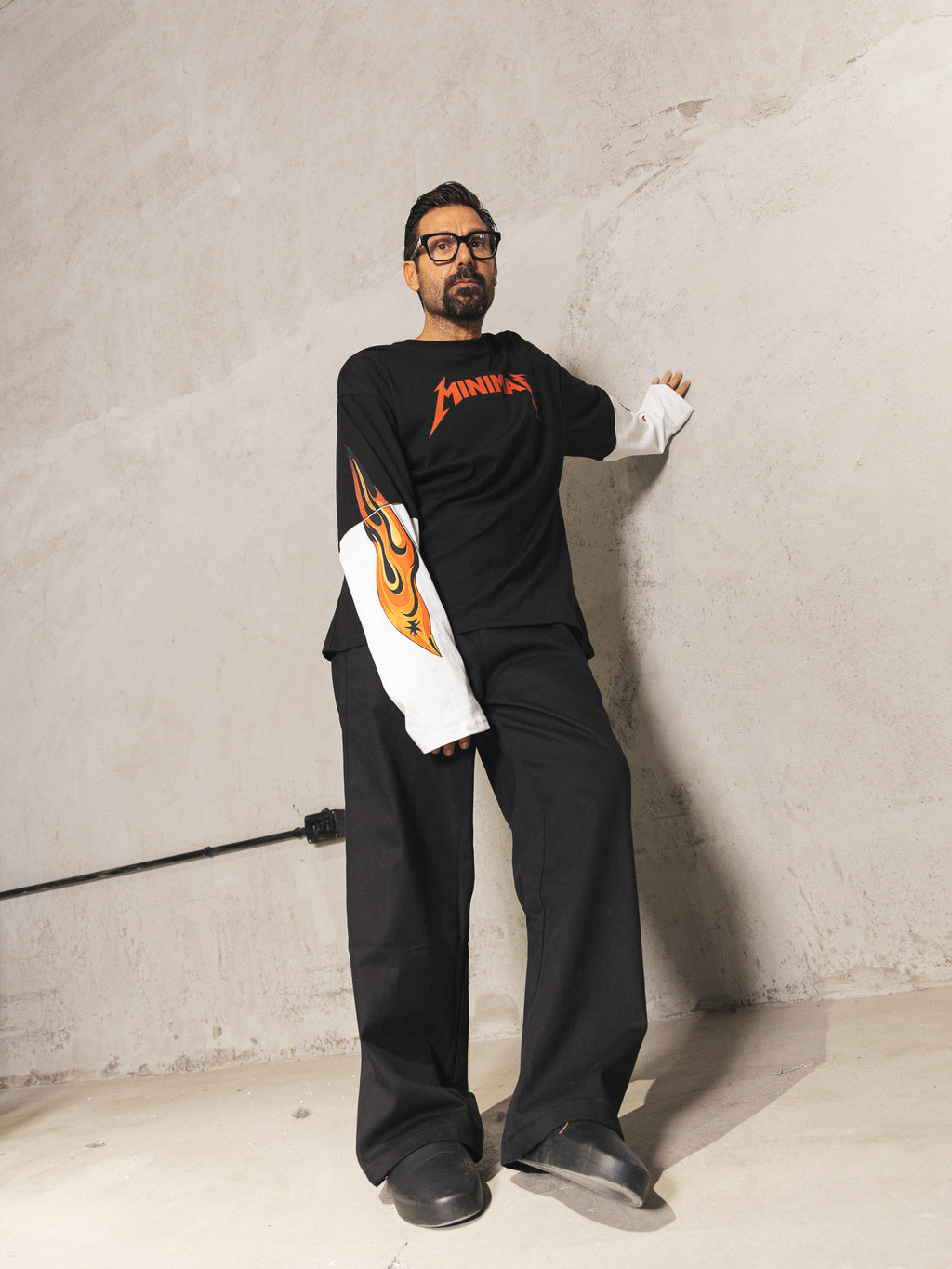Longsleeve bicolor Minimal flame Black/White