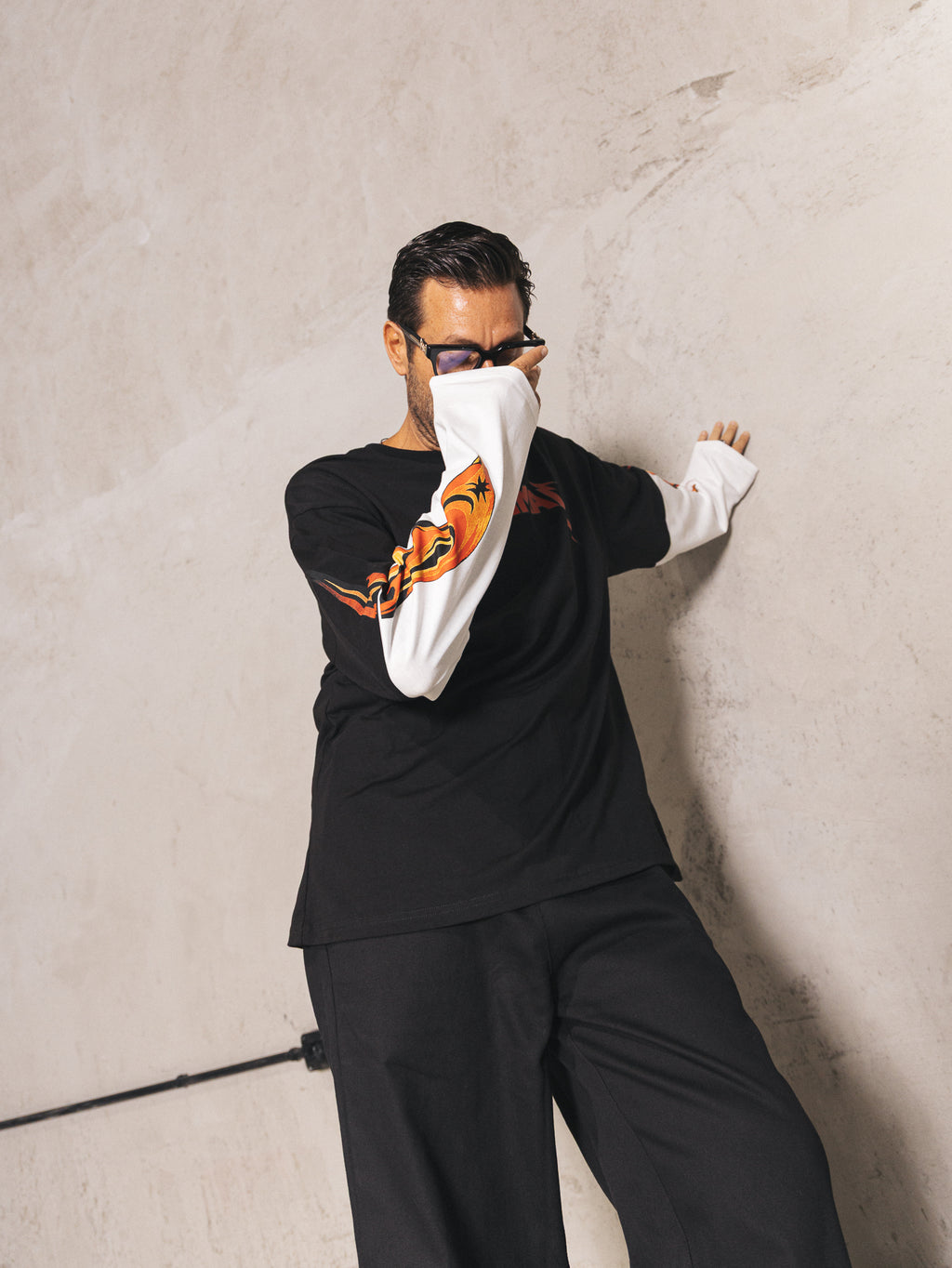 Longsleeve bicolor Minimal flame Black/White