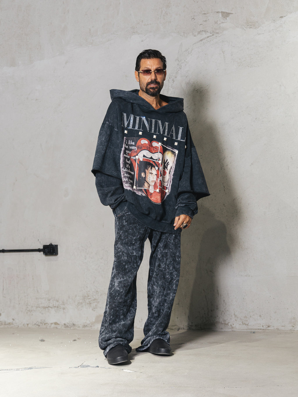 Double Sleeved Washed Hoodie I love you print