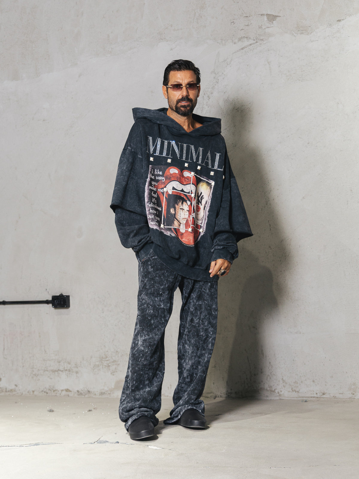 Double Sleeved Washed Hoodie I love you print