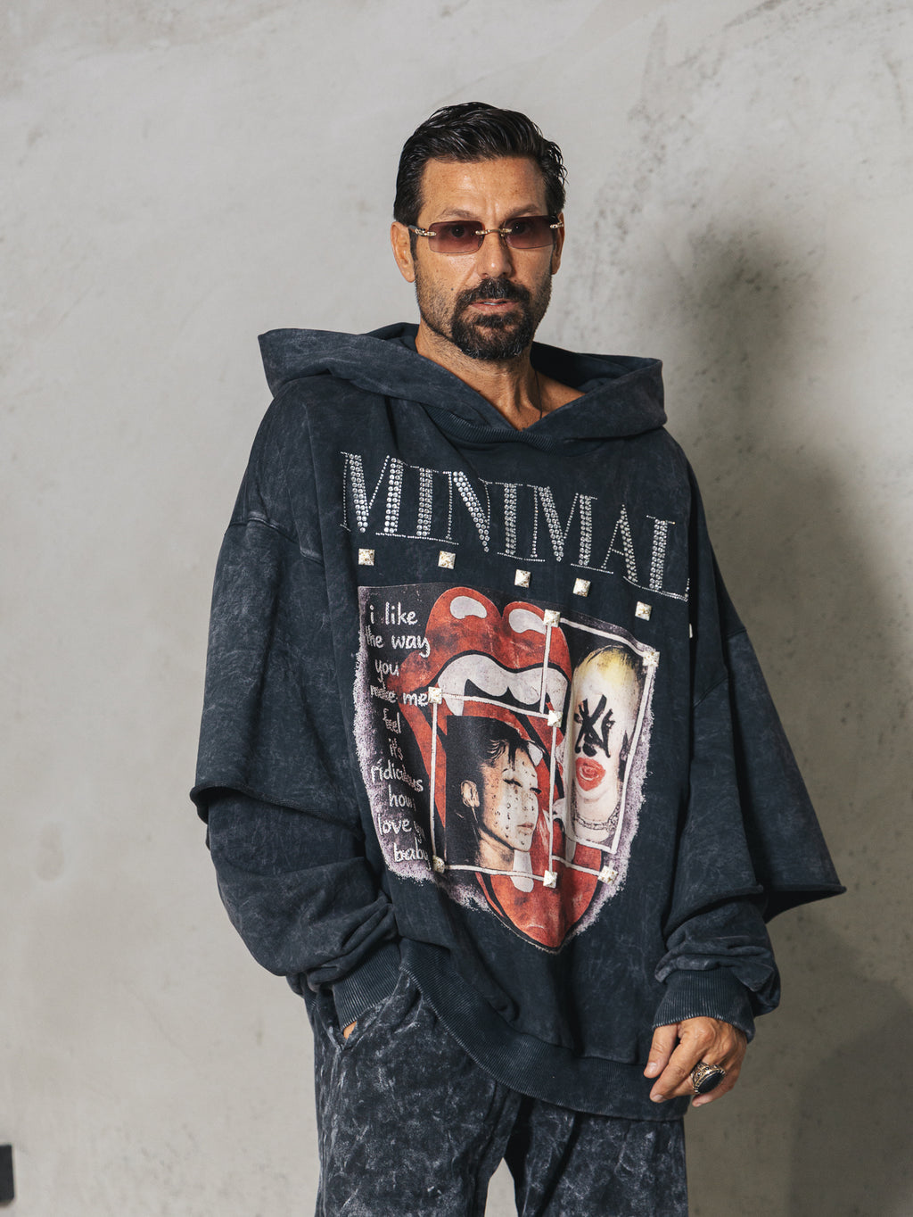 Double Sleeved Washed Hoodie I love you print
