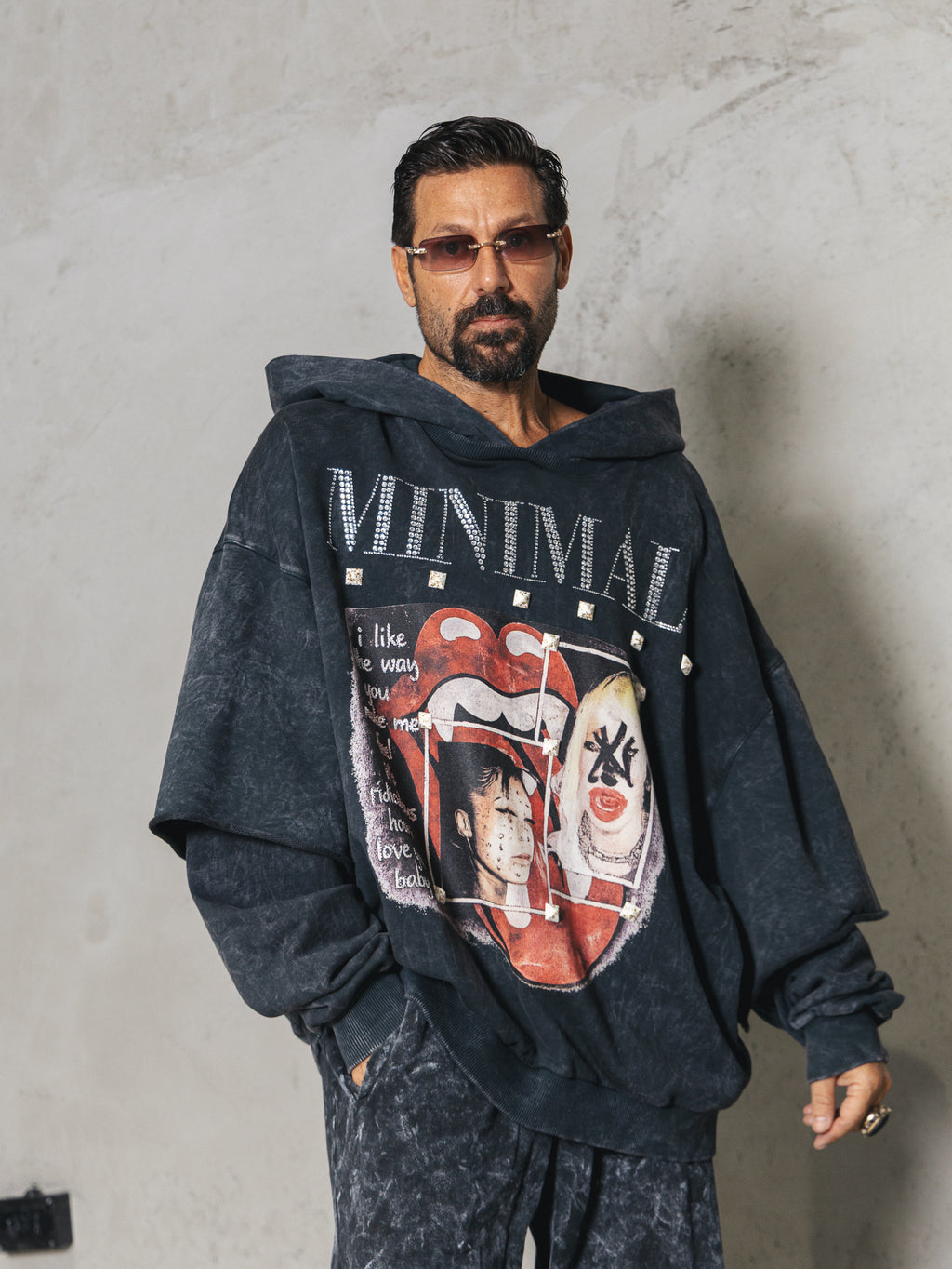 Double Sleeved Washed Hoodie I love you print