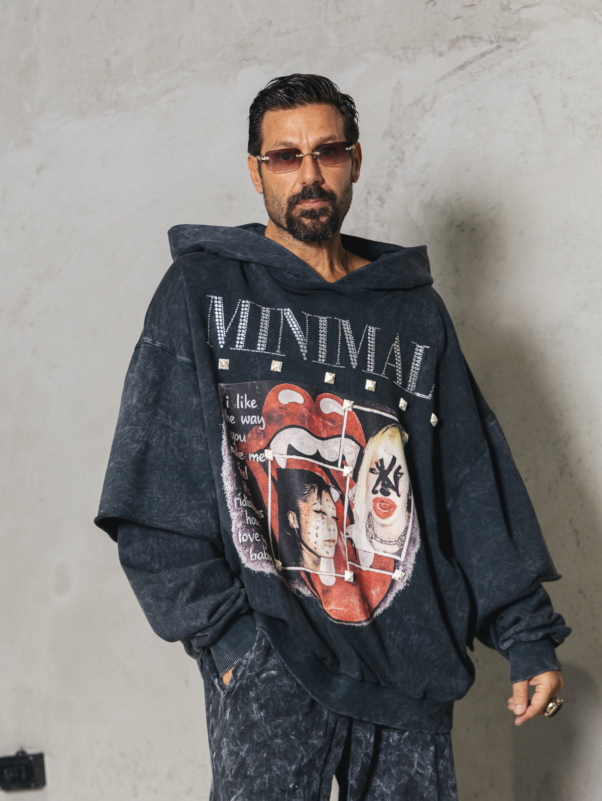 Double Sleeved Washed Hoodie I love you print