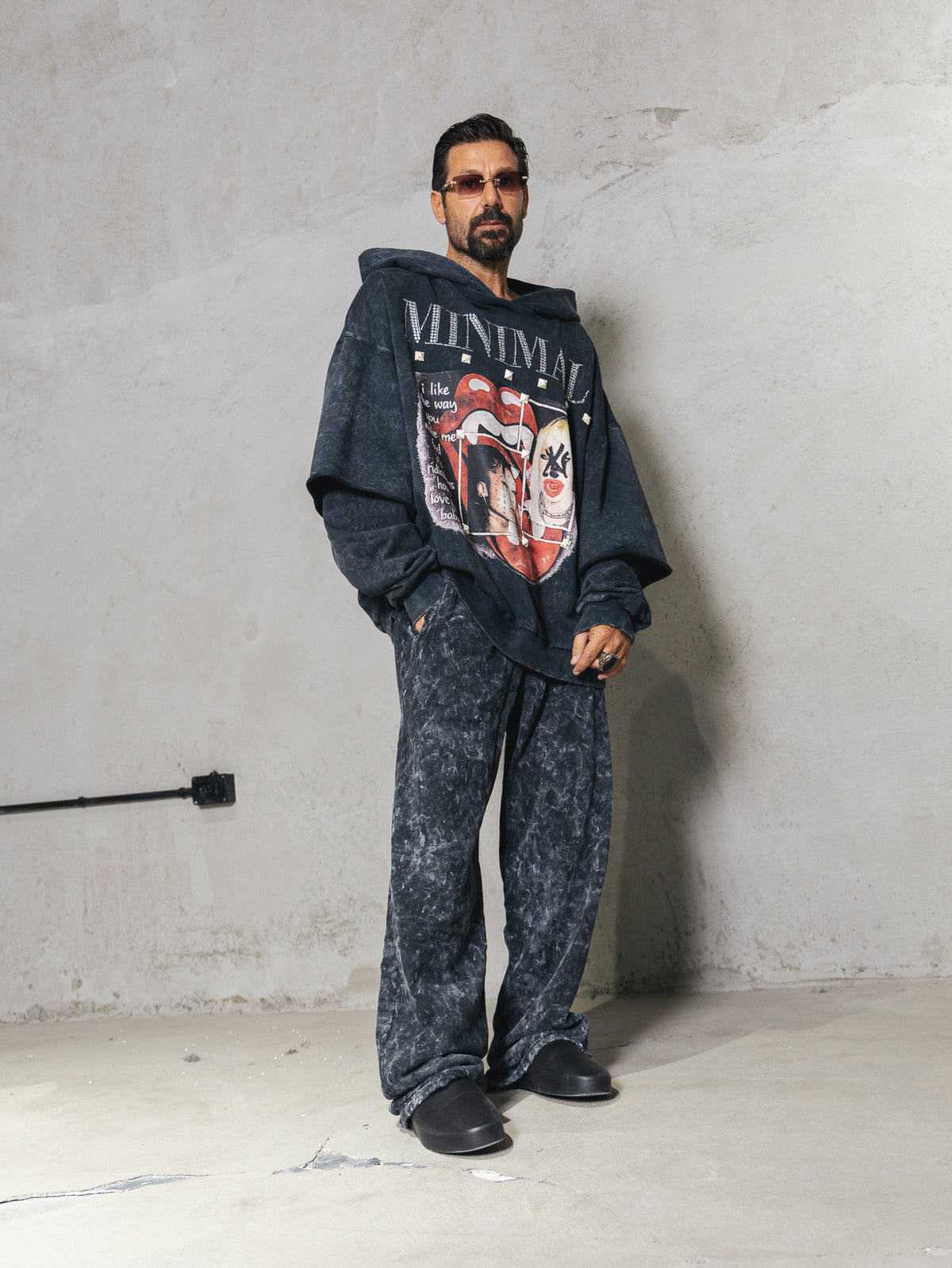 Double Sleeved Washed Hoodie I love you print