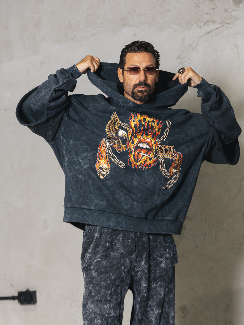Double Sleeved Washed Hoodie Fashion print