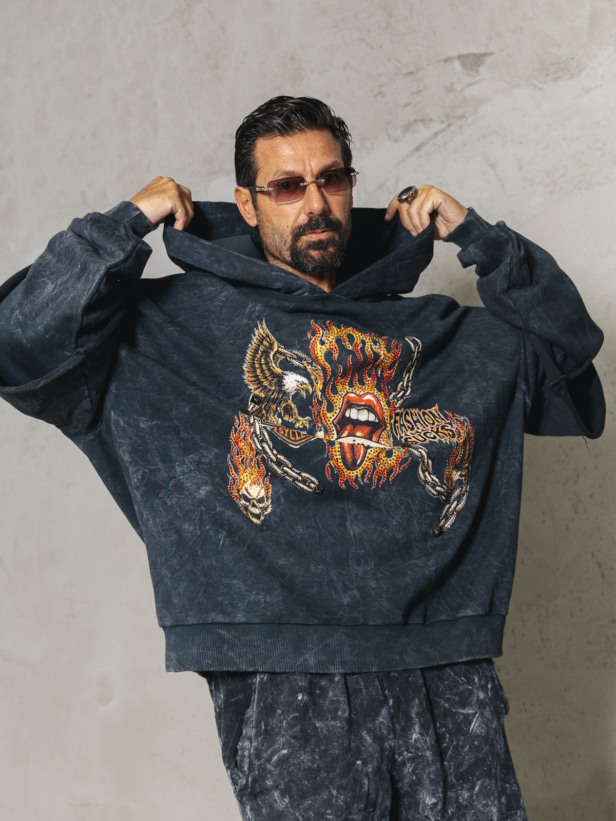 Double Sleeved Washed Hoodie Fashion print
