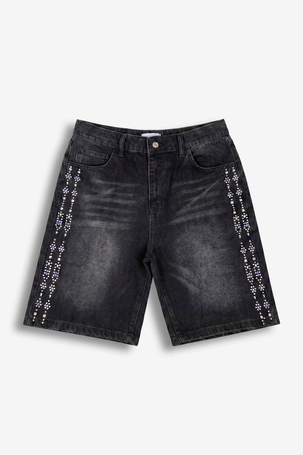 Bermuda in denim con applicazioni strass laterali Black