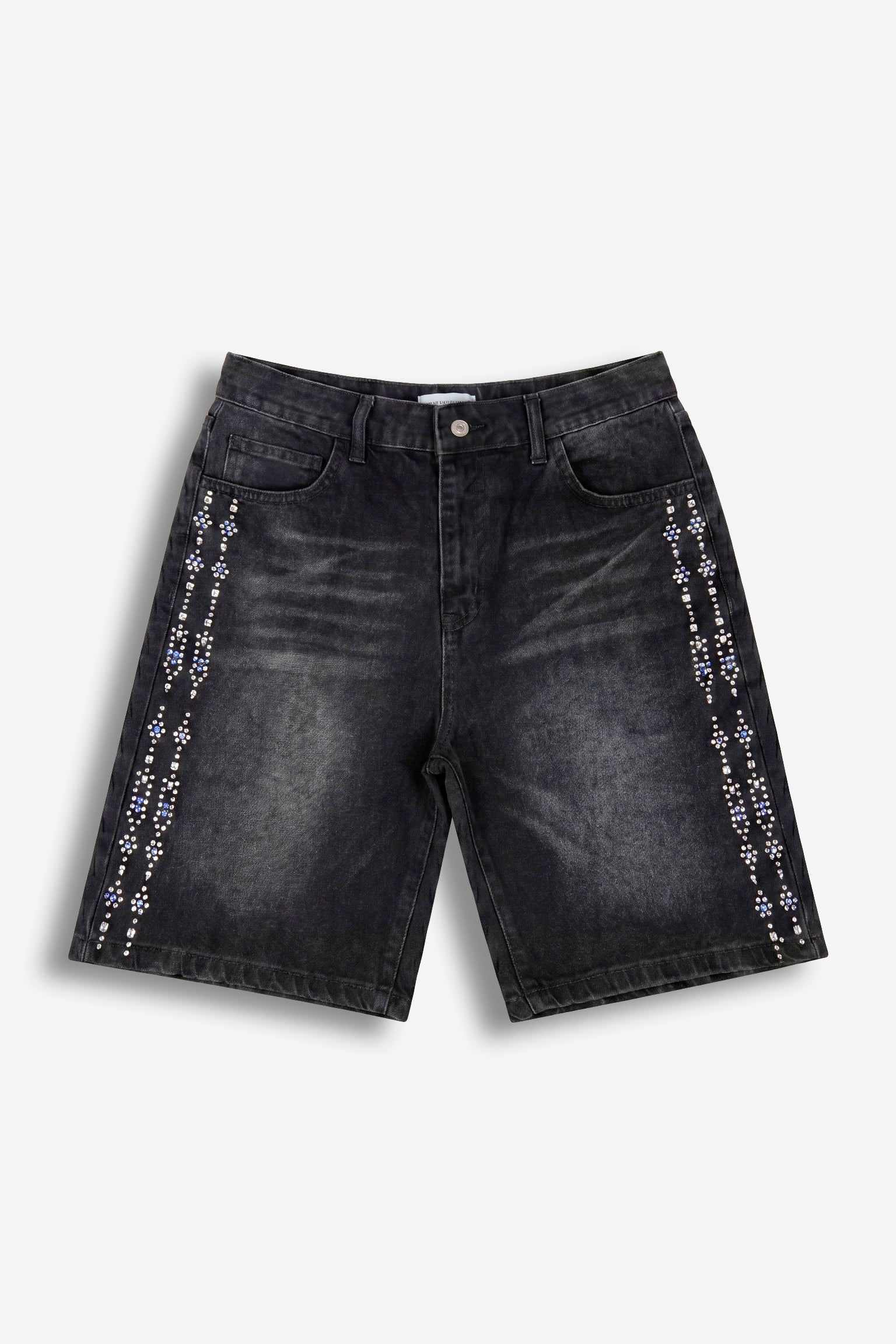 Bermuda in denim con applicazioni strass laterali Black