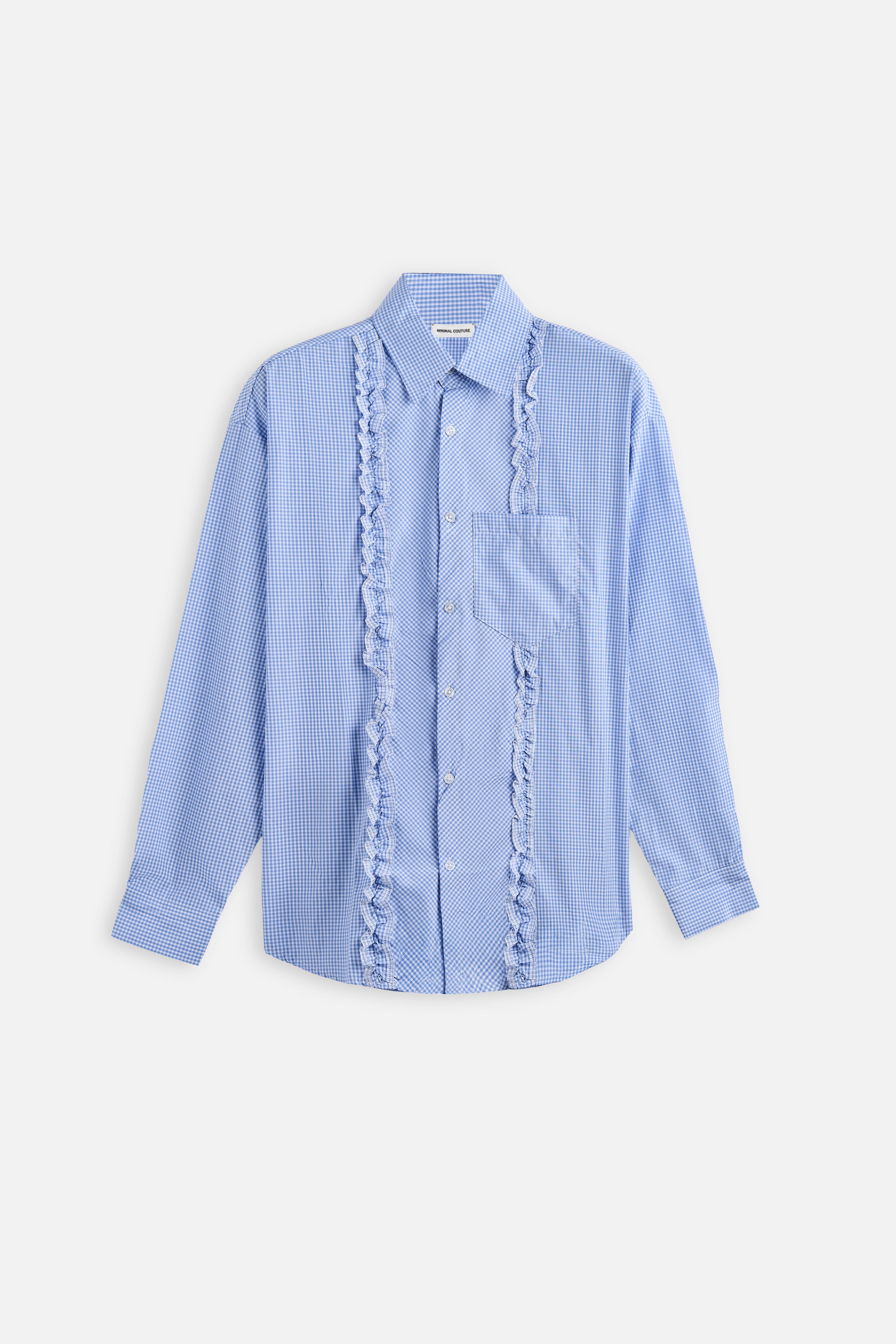 Camicia Vichy Ruffle Light blue