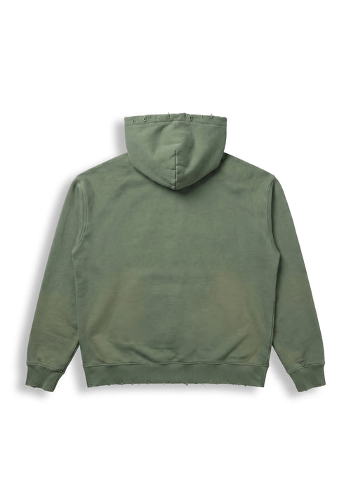 Distressed Washed Hoodie Green