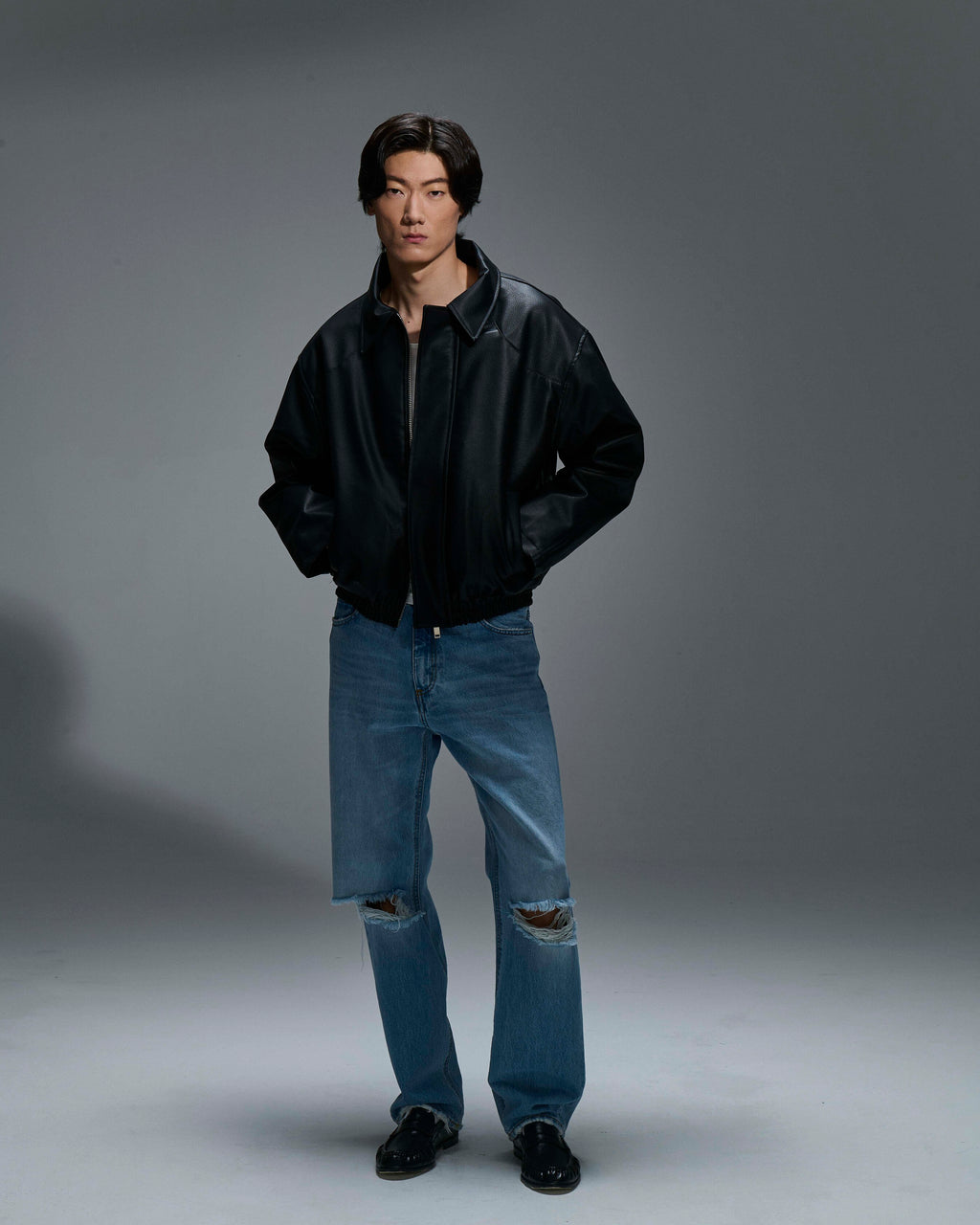 Bomber ecopelle martellata Black