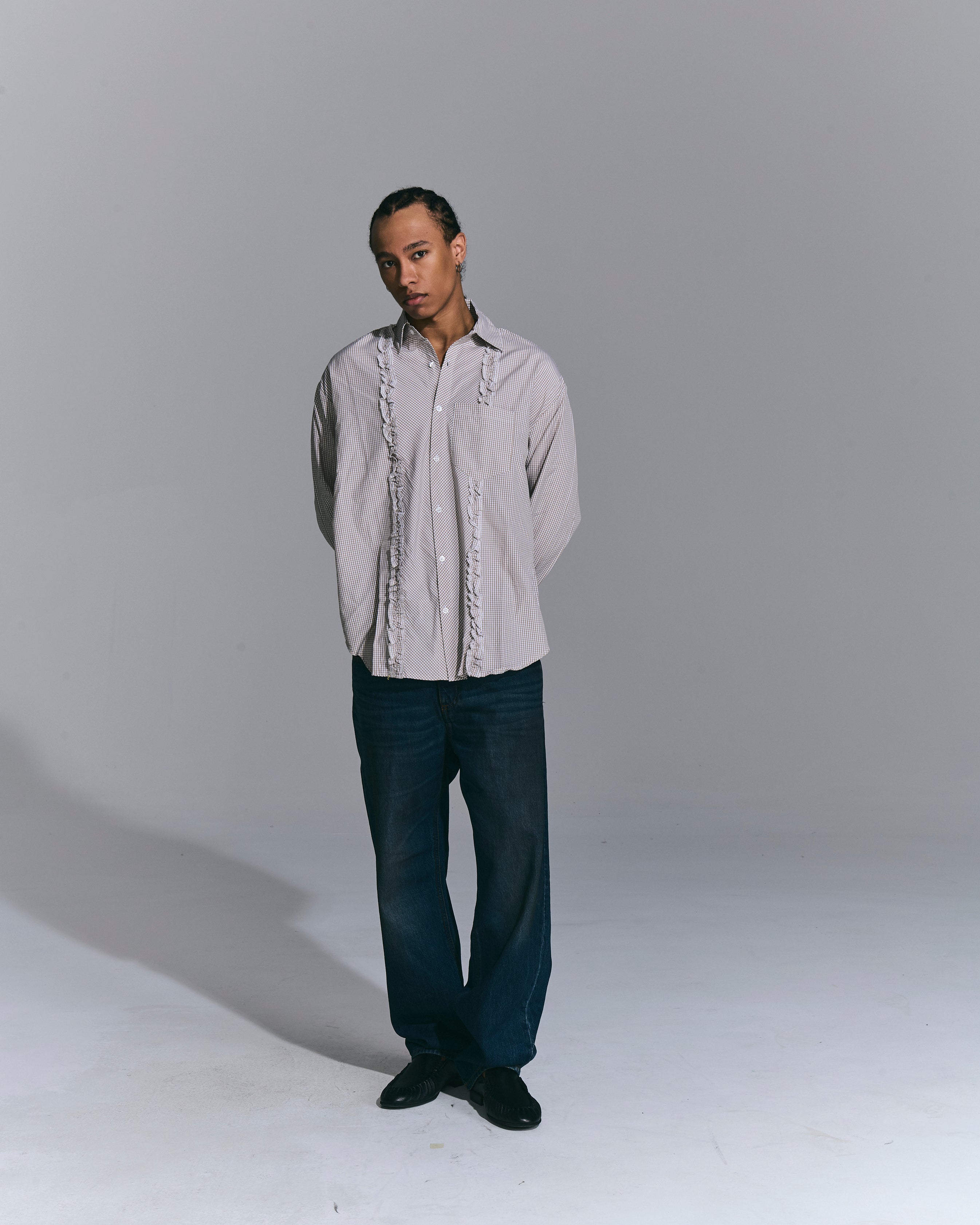 Camicia Vichy Ruffle Beige