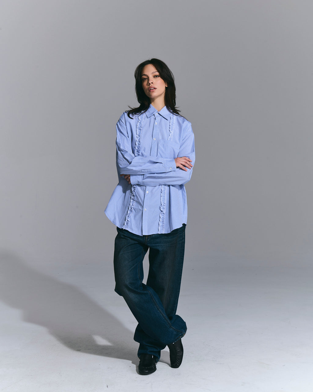 Camicia Vichy Ruffle Light blue