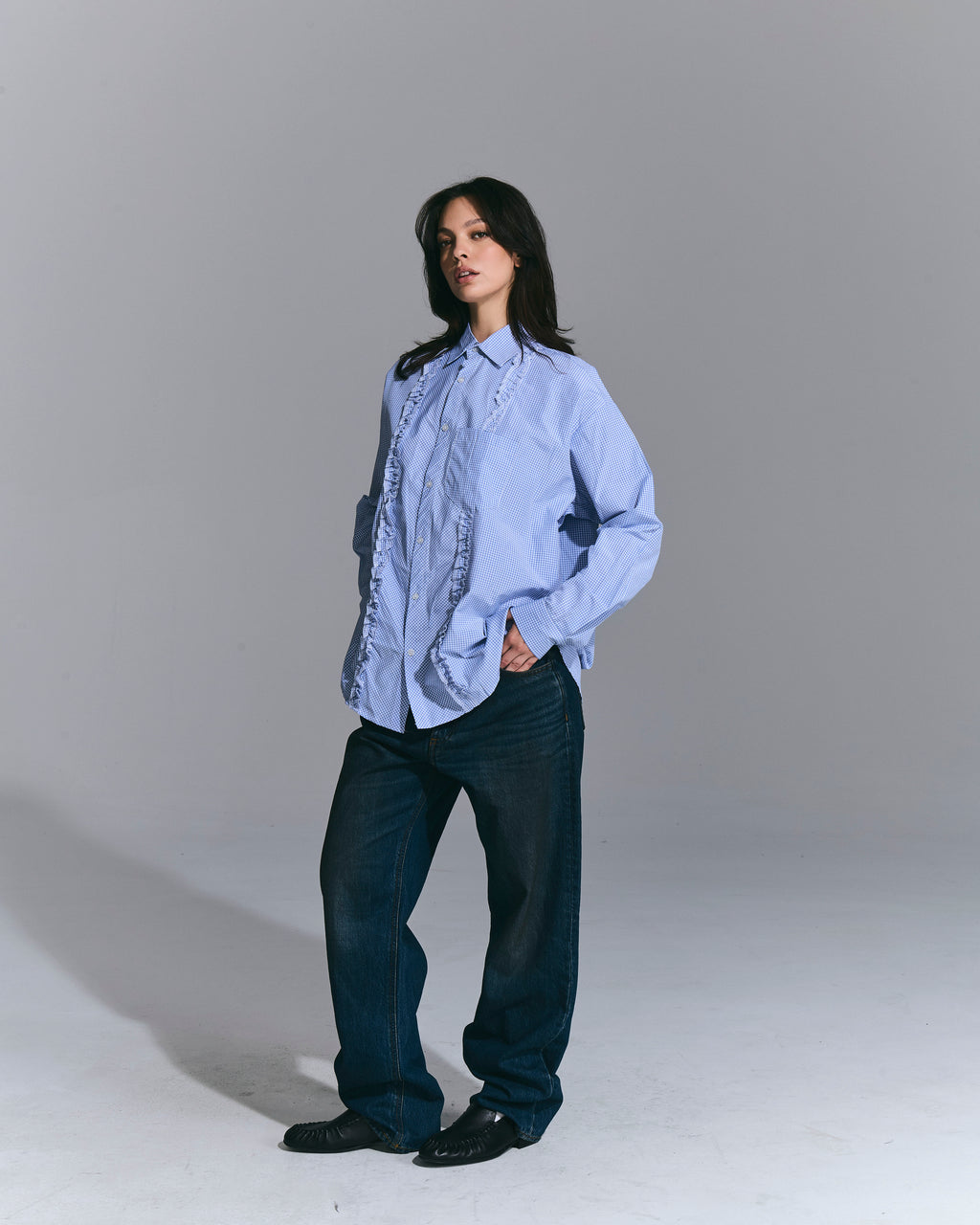 Camicia Vichy Ruffle Light blue