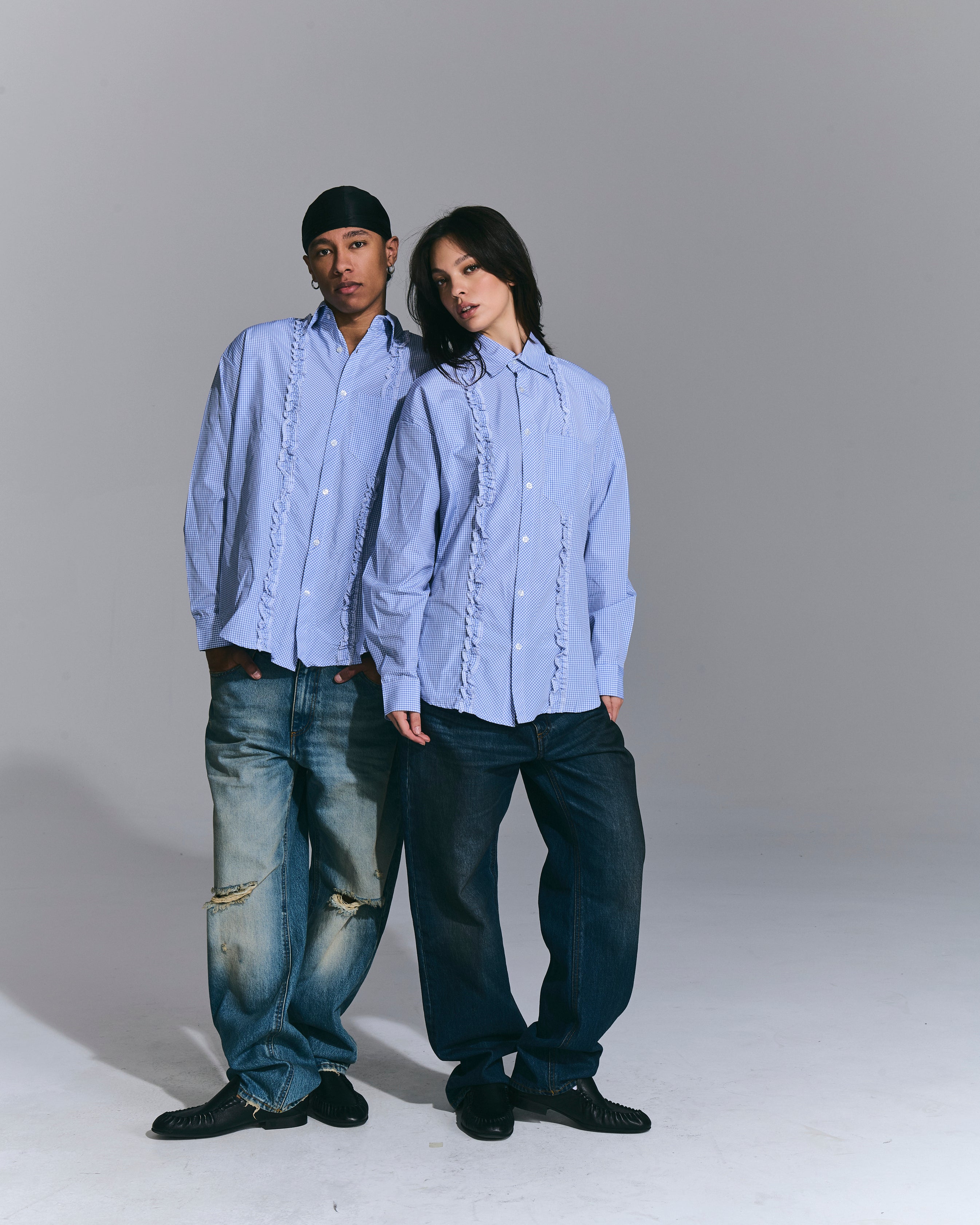 Camicia Vichy Ruffle Light blue