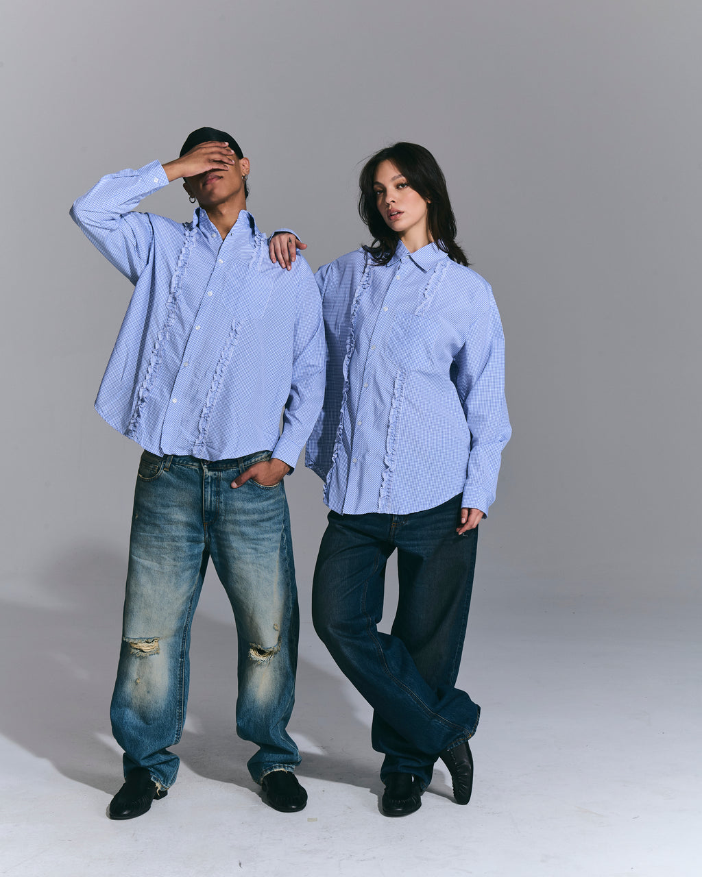 Camicia Vichy Ruffle Light blue