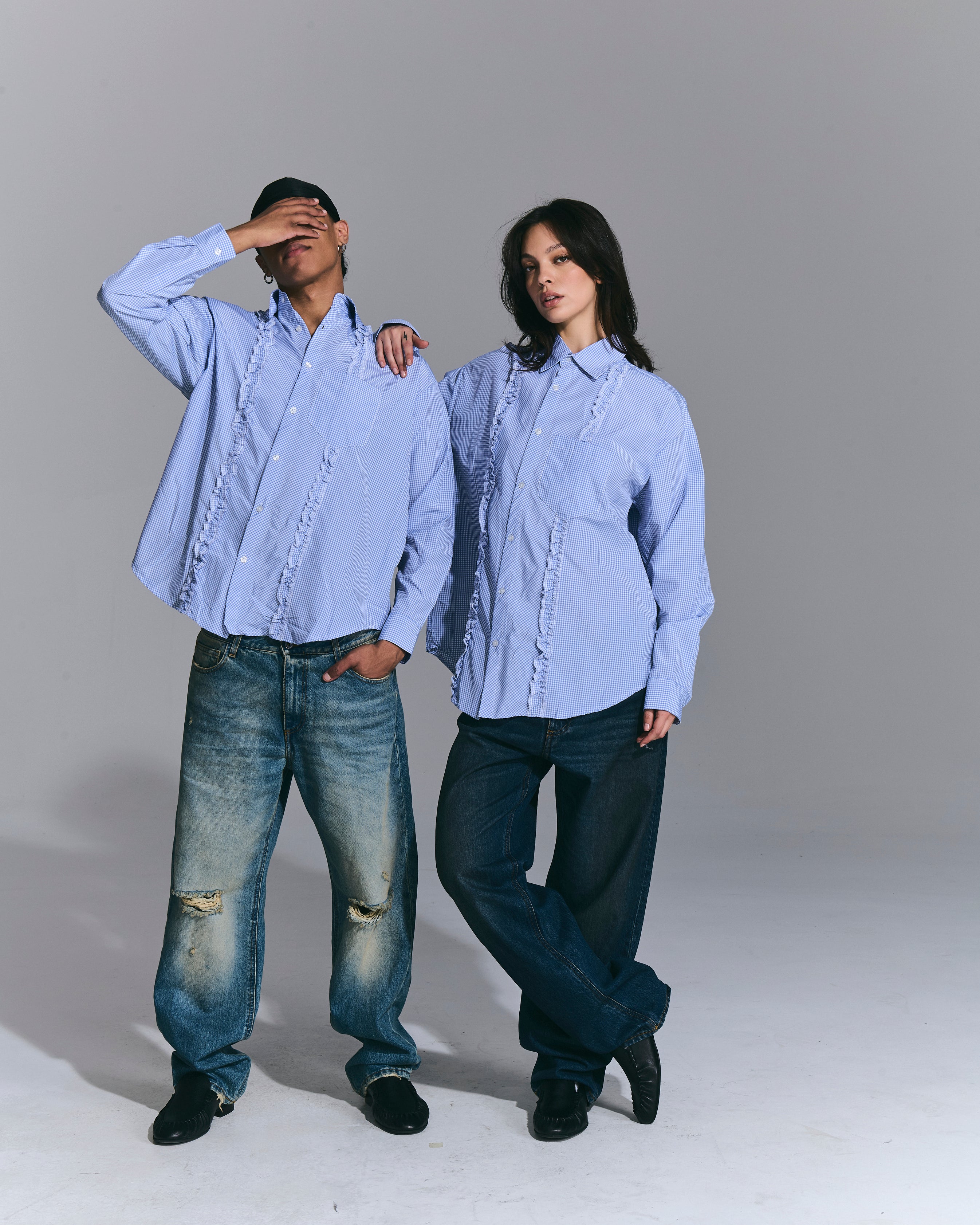 Camicia Vichy Ruffle Light blue